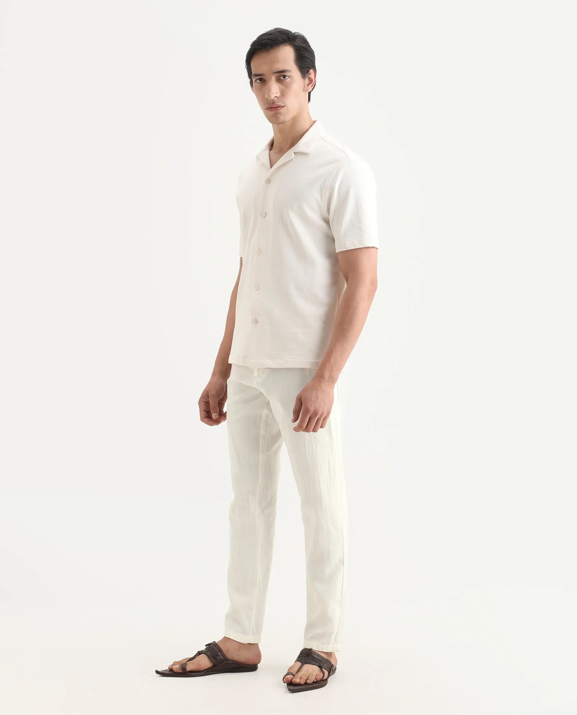 Rare Rabbit Men's Pastor-Ss26 Off White Cotton Fabric Regular Fit Drawstring Plain Trouser - Image 5