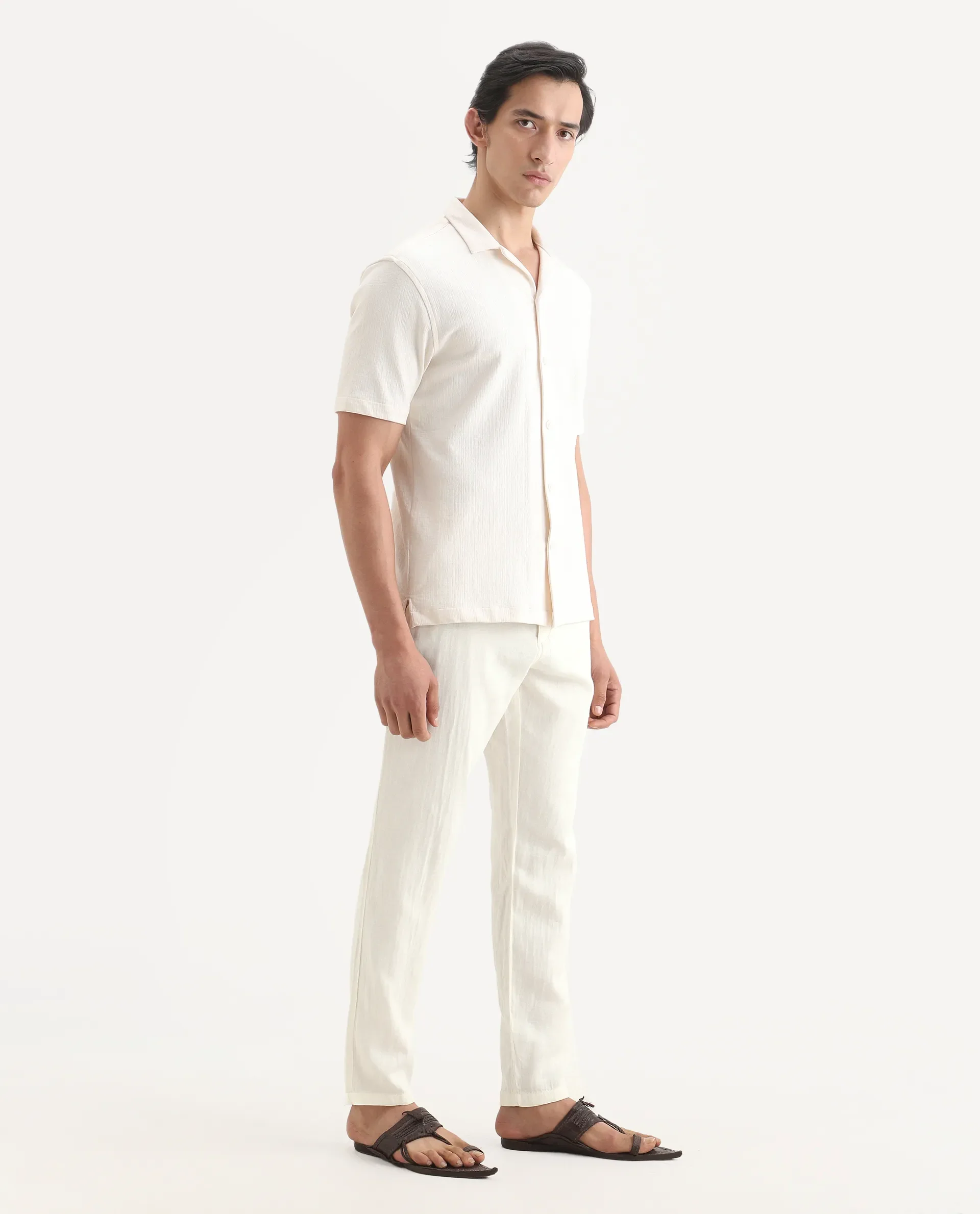 Rare Rabbit Men's Pastor-Ss26 Off White Cotton Fabric Regular Fit Drawstring Plain Trouser - Image 6