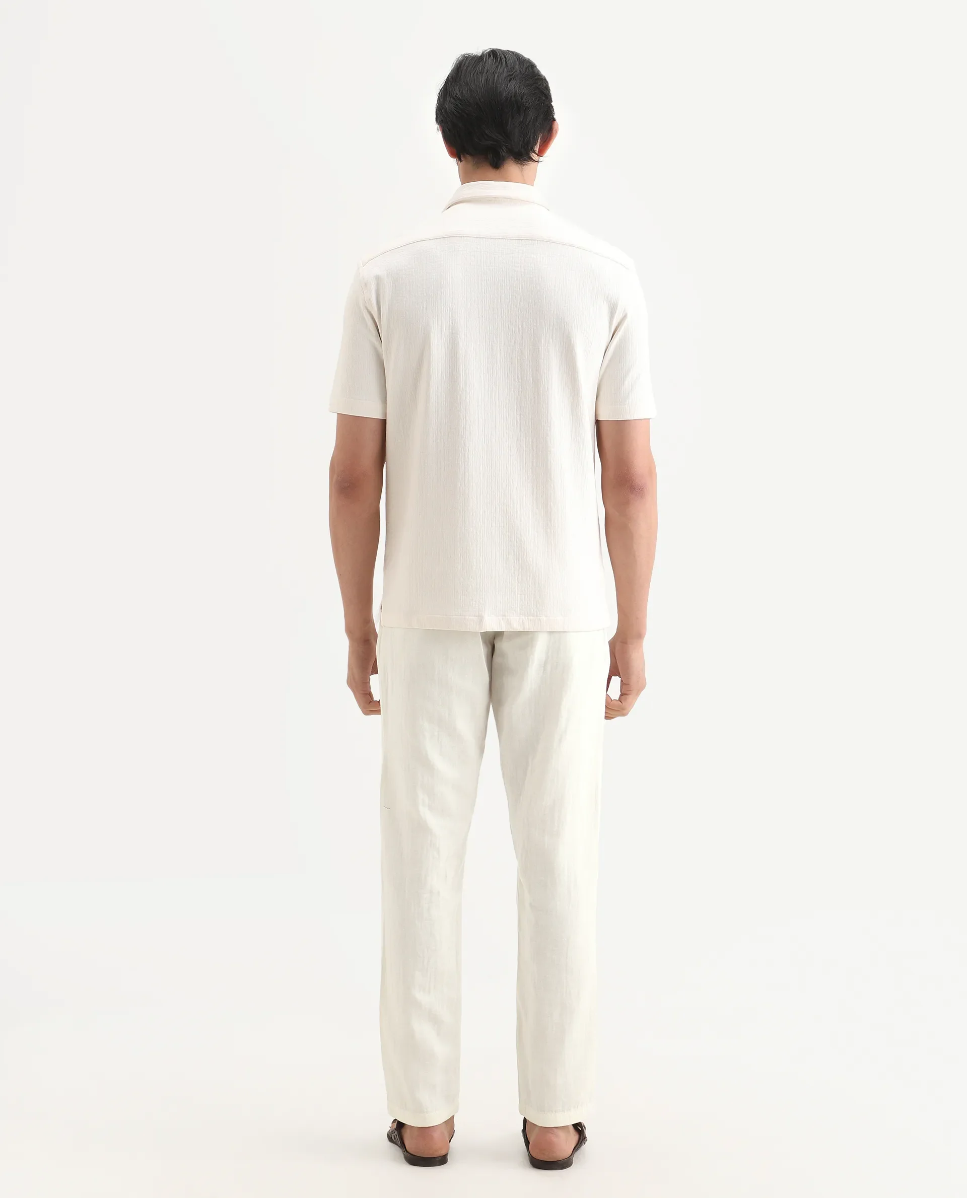 Rare Rabbit Men's Pastor-Ss26 Off White Cotton Fabric Regular Fit Drawstring Plain Trouser - Image 7
