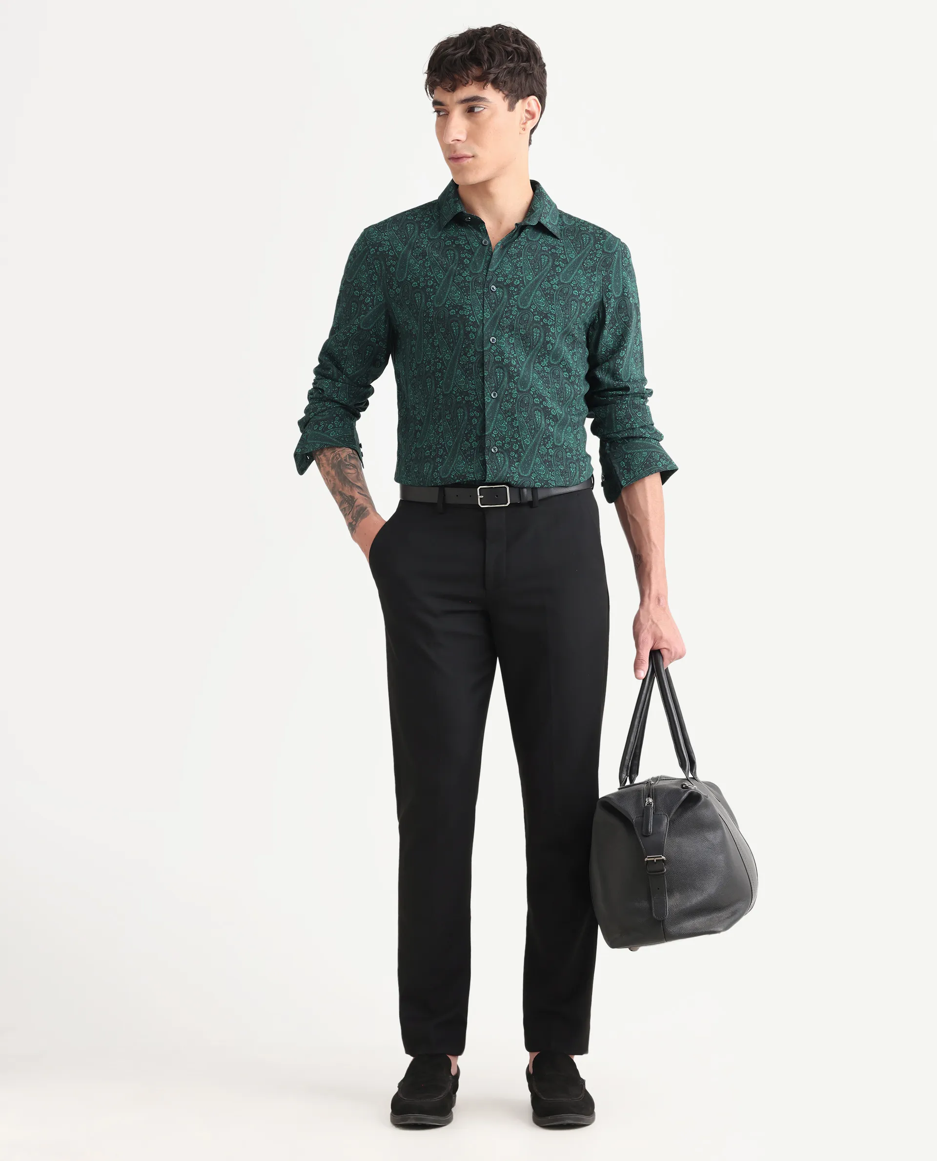 Rare Rabbit Men's Pat-25 Dark Green Viscose Paisley Print Regular Fit Full Sleeve Collared Shirt - Image 2