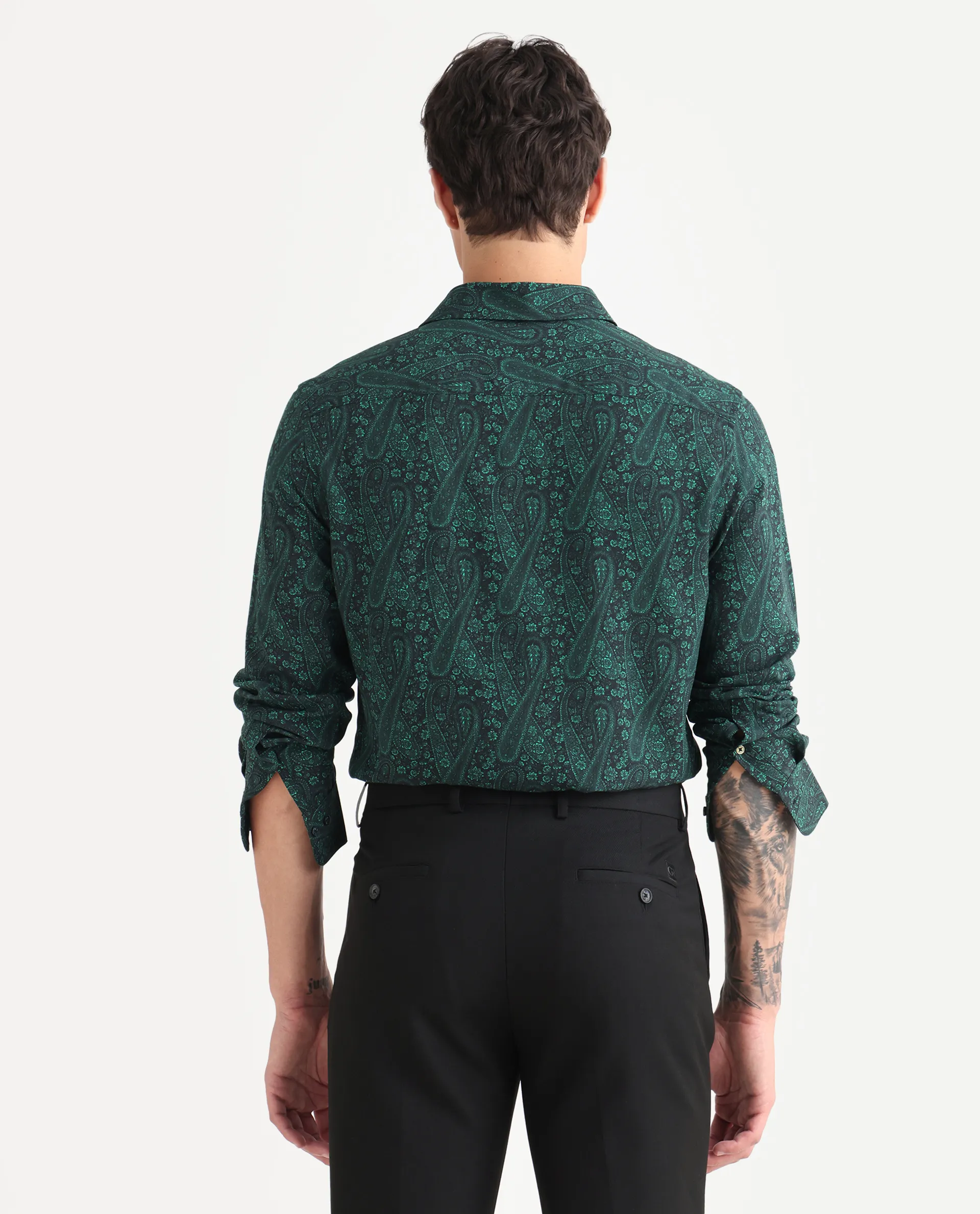 Rare Rabbit Men's Pat-25 Dark Green Viscose Paisley Print Regular Fit Full Sleeve Collared Shirt - Image 7