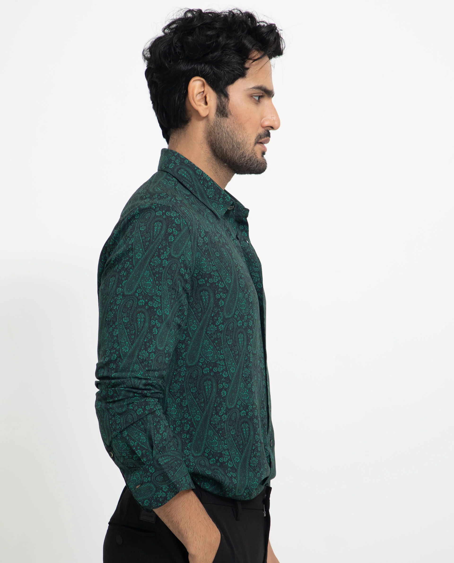 Rare Rabbit Men's Pat Green Viscose Paisley Print Regular Fit Full Sleeve Collared Shirt - Image 6