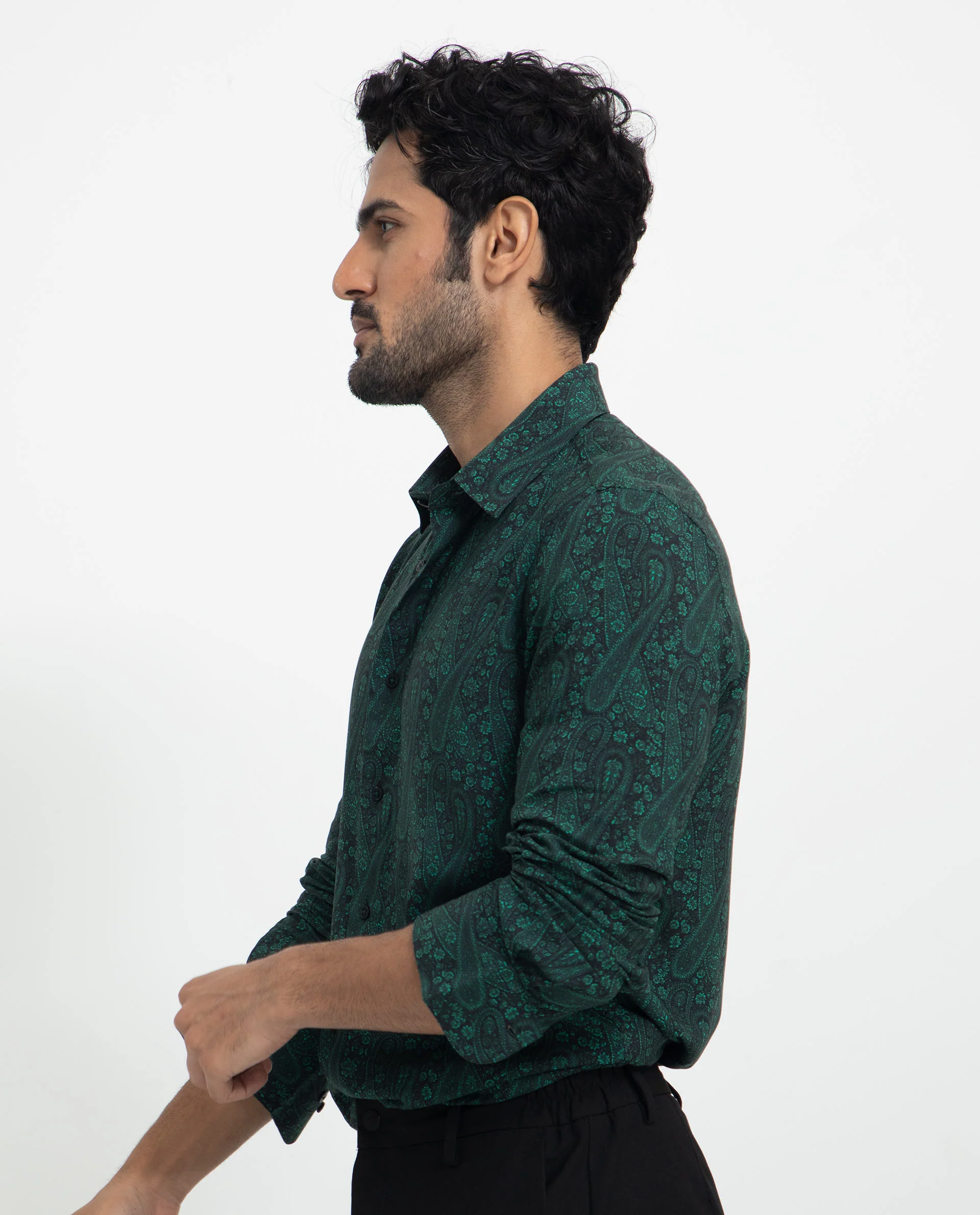 Rare Rabbit Men's Pat Green Viscose Paisley Print Regular Fit Full Sleeve Collared Shirt - Image 7