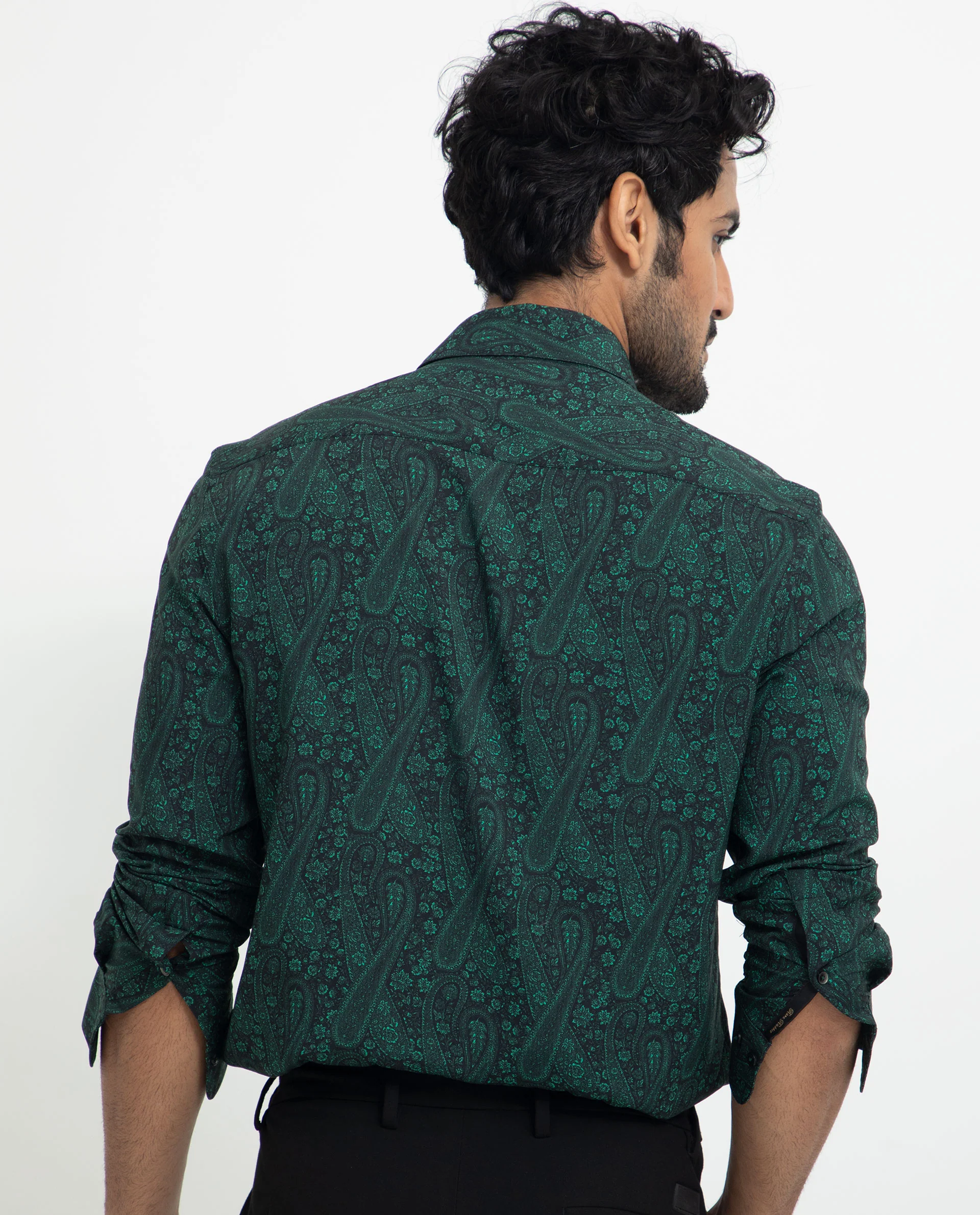 Rare Rabbit Men's Pat Green Viscose Paisley Print Regular Fit Full Sleeve Collared Shirt - Image 9
