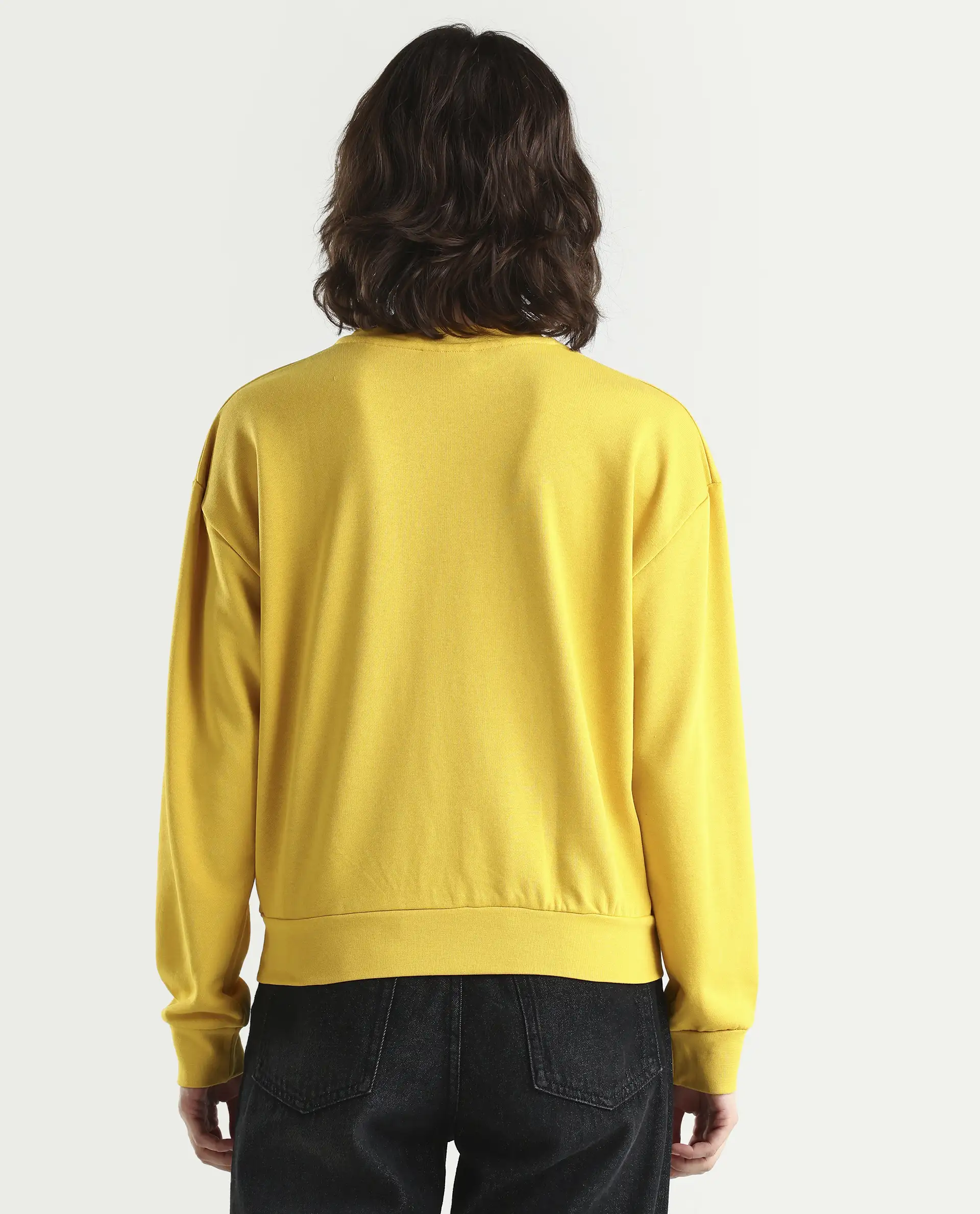 Rareism Women's Patricia Yellow Cotton Crew Neck Embroidered Relaxed Fit Sweatshirt - Image 7