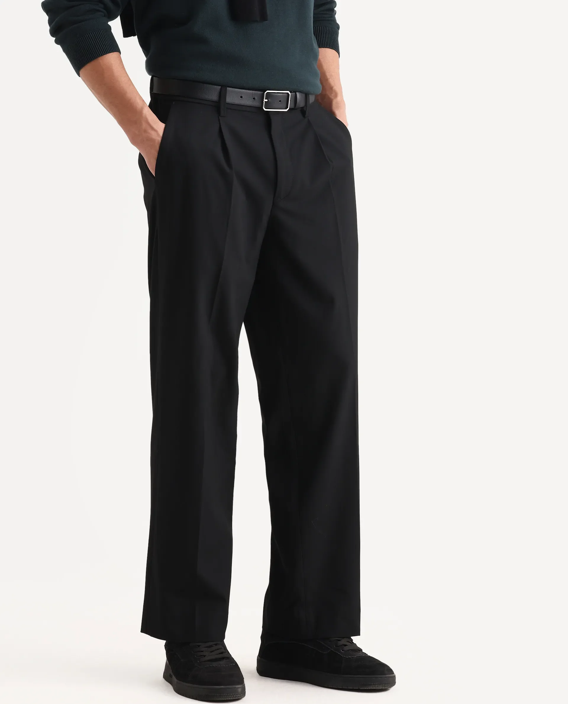 Rare Rabbit Men Pauls Black Polyester Blend Fabric Button Closure Plain Trouser - Image 2