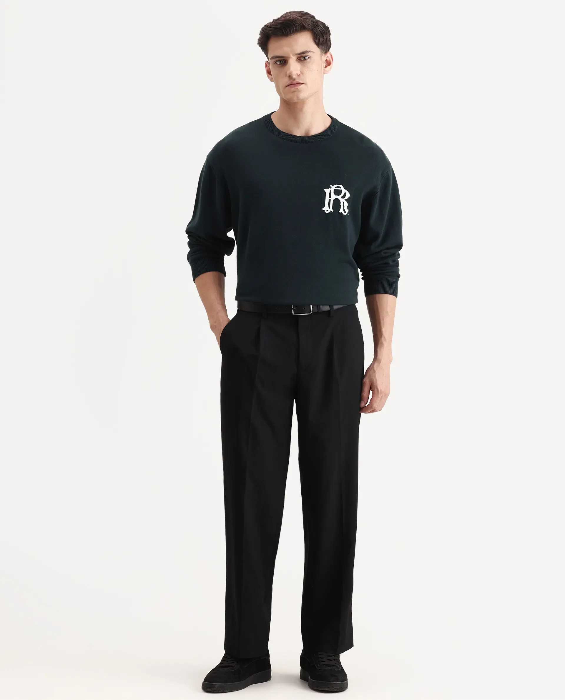 Rare Rabbit Men Pauls Black Polyester Blend Fabric Button Closure Plain Trouser - Image 4