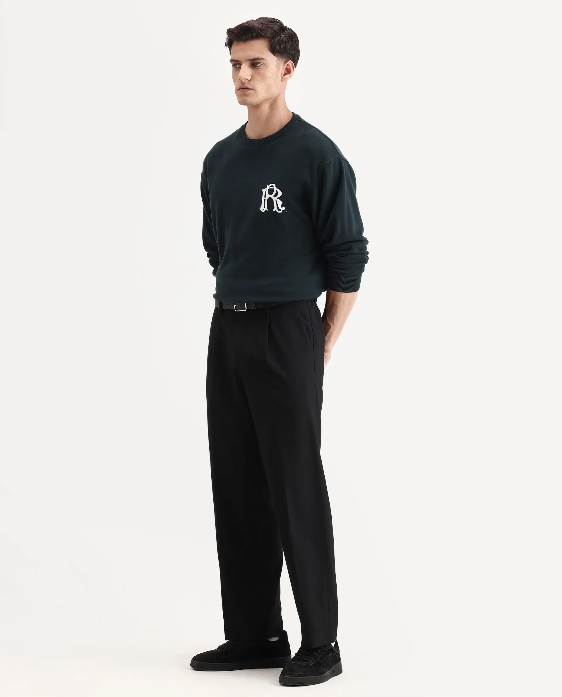 Rare Rabbit Men Pauls Black Polyester Blend Fabric Button Closure Plain Trouser - Image 5