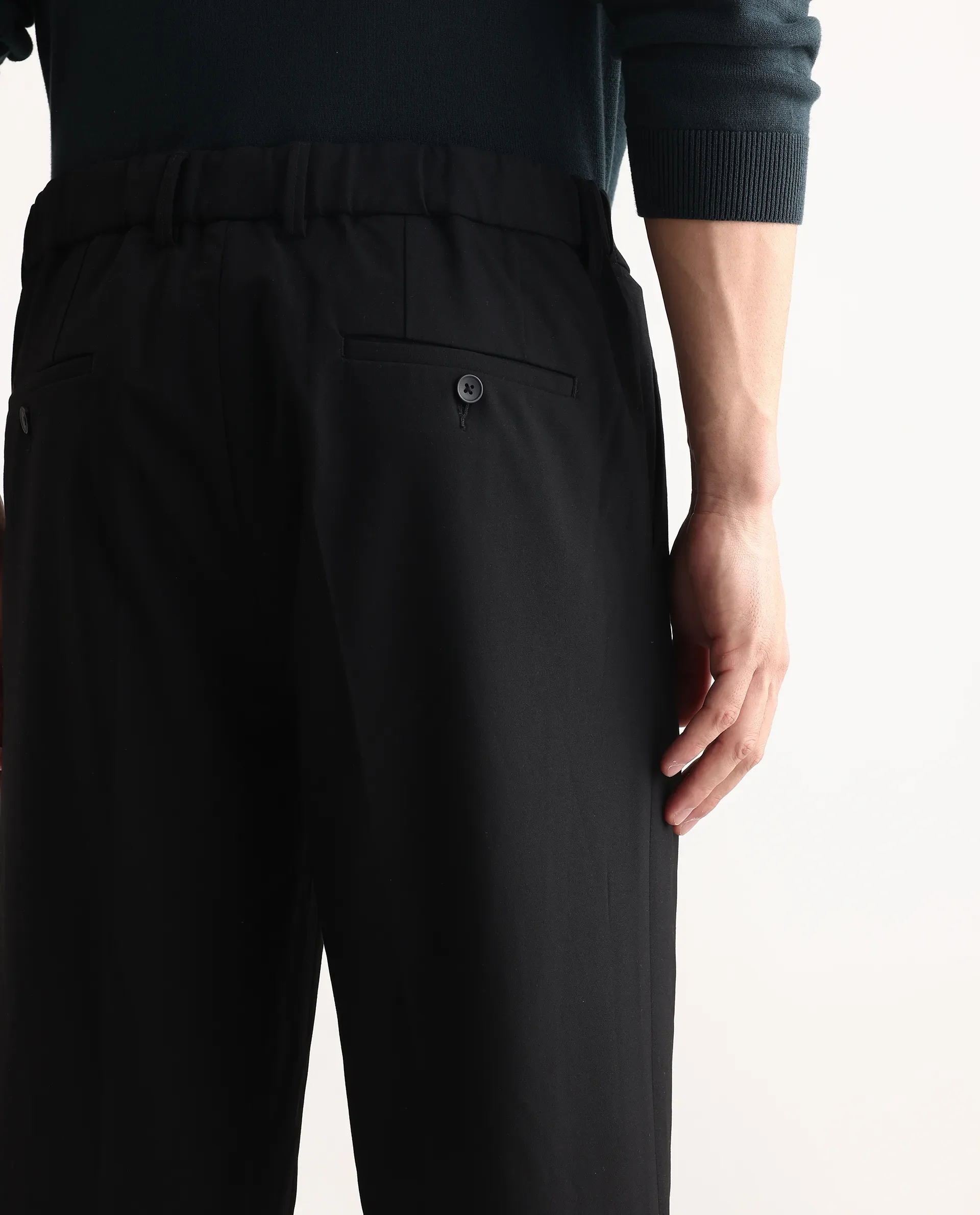 Rare Rabbit Men Pauls Black Polyester Blend Fabric Button Closure Plain Trouser - Image 7