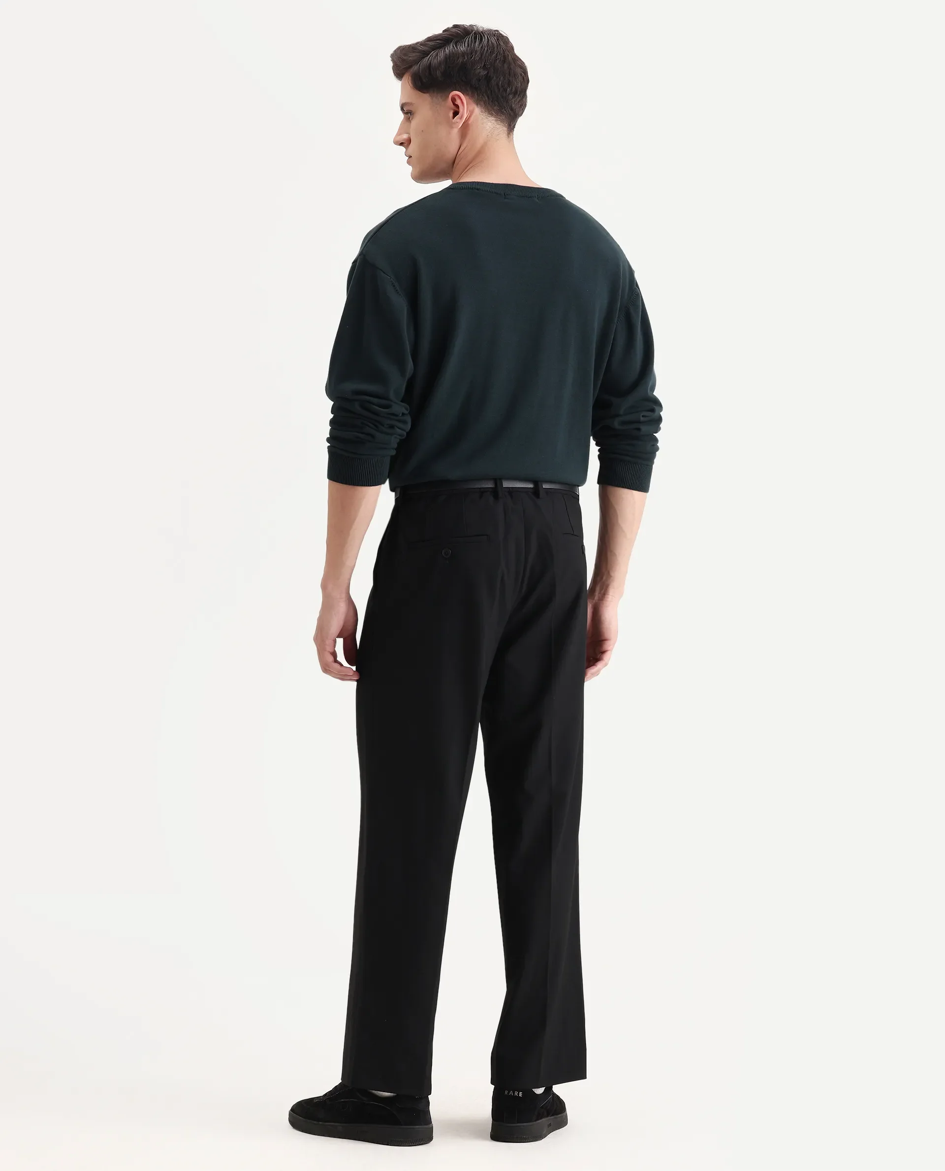 Rare Rabbit Men Pauls Black Polyester Blend Fabric Button Closure Plain Trouser - Image 8