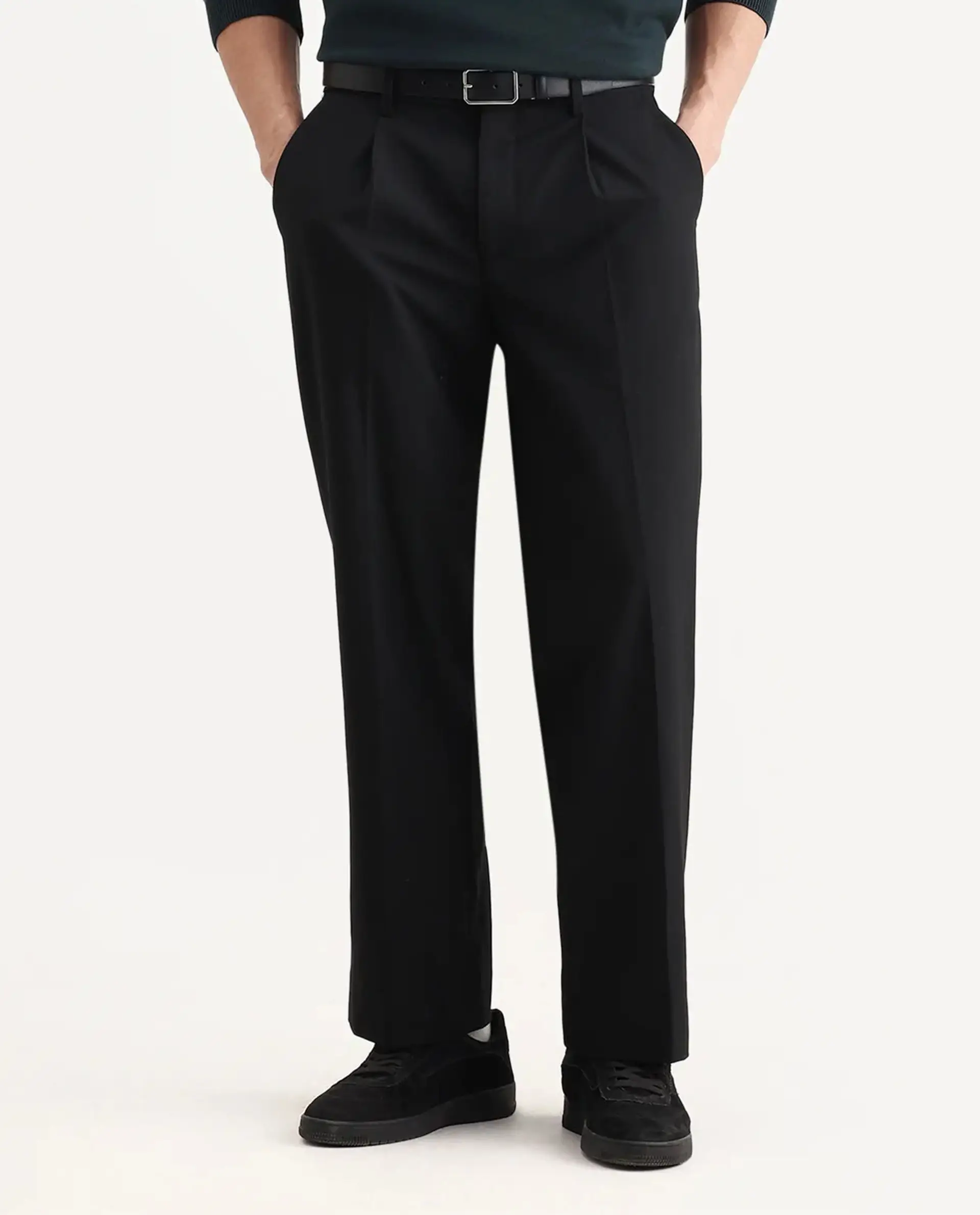 Rare Rabbit Men Pauls Black Polyester Blend Fabric Button Closure Plain Trouser - Image 9