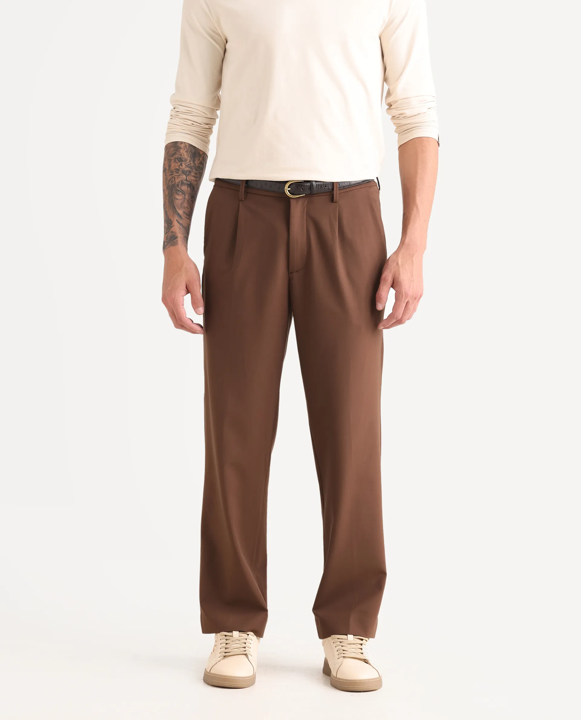 Rare Rabbit Men Pauls Brown Polyester Blend Fabric Button Closure Plain Trouser - Image 2