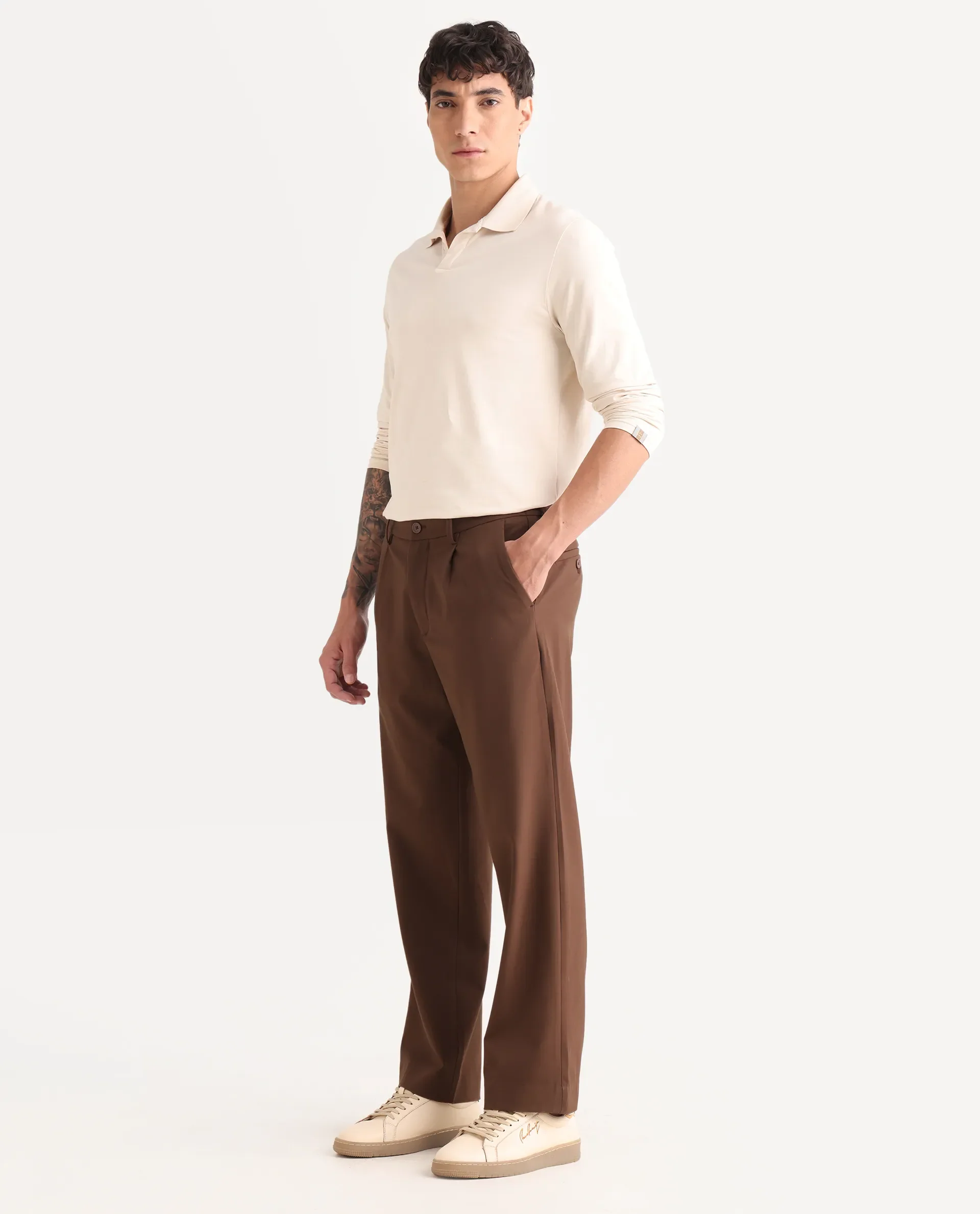 Rare Rabbit Men Pauls Brown Polyester Blend Fabric Button Closure Plain Trouser - Image 5