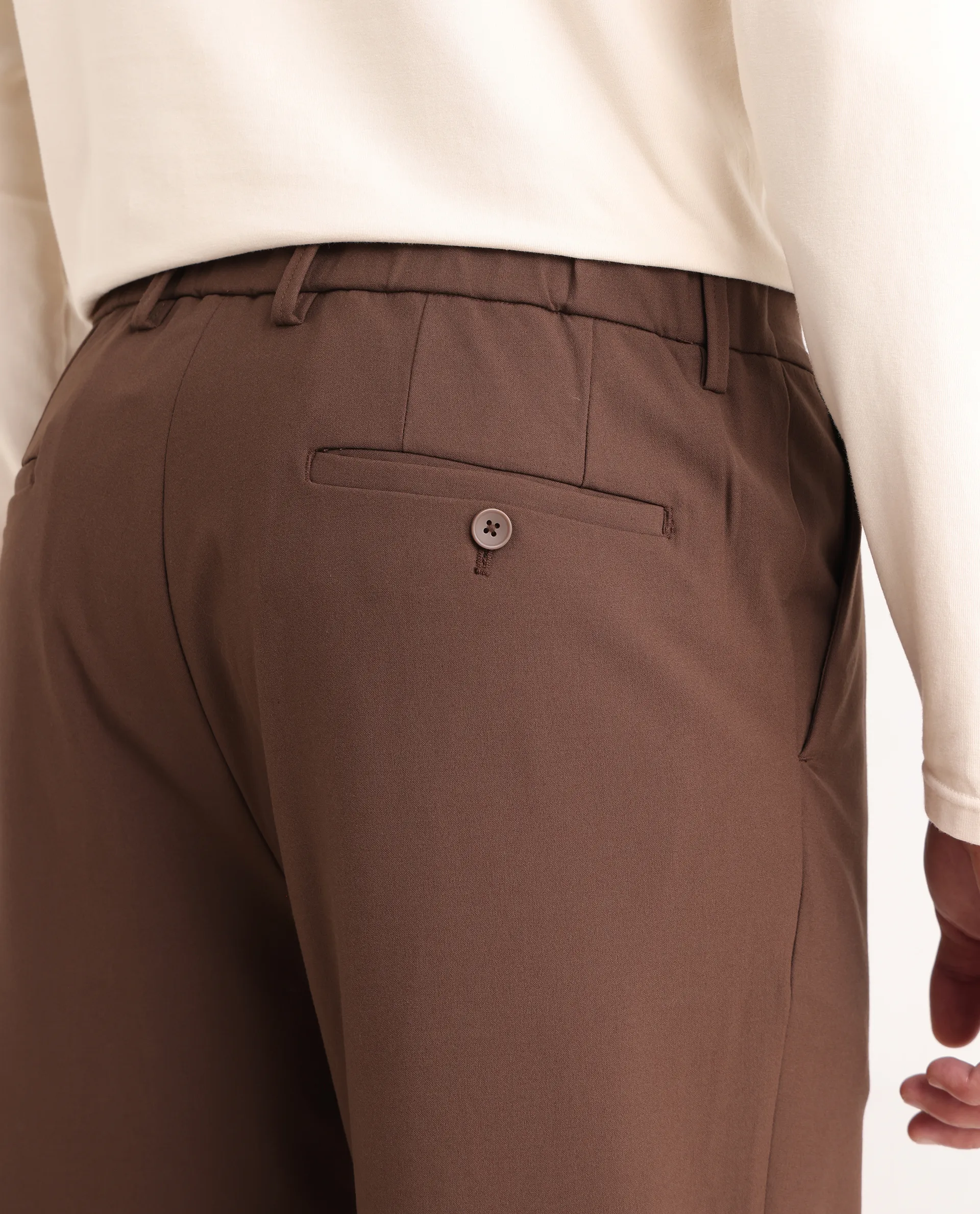 Rare Rabbit Men Pauls Brown Polyester Blend Fabric Button Closure Plain Trouser - Image 6