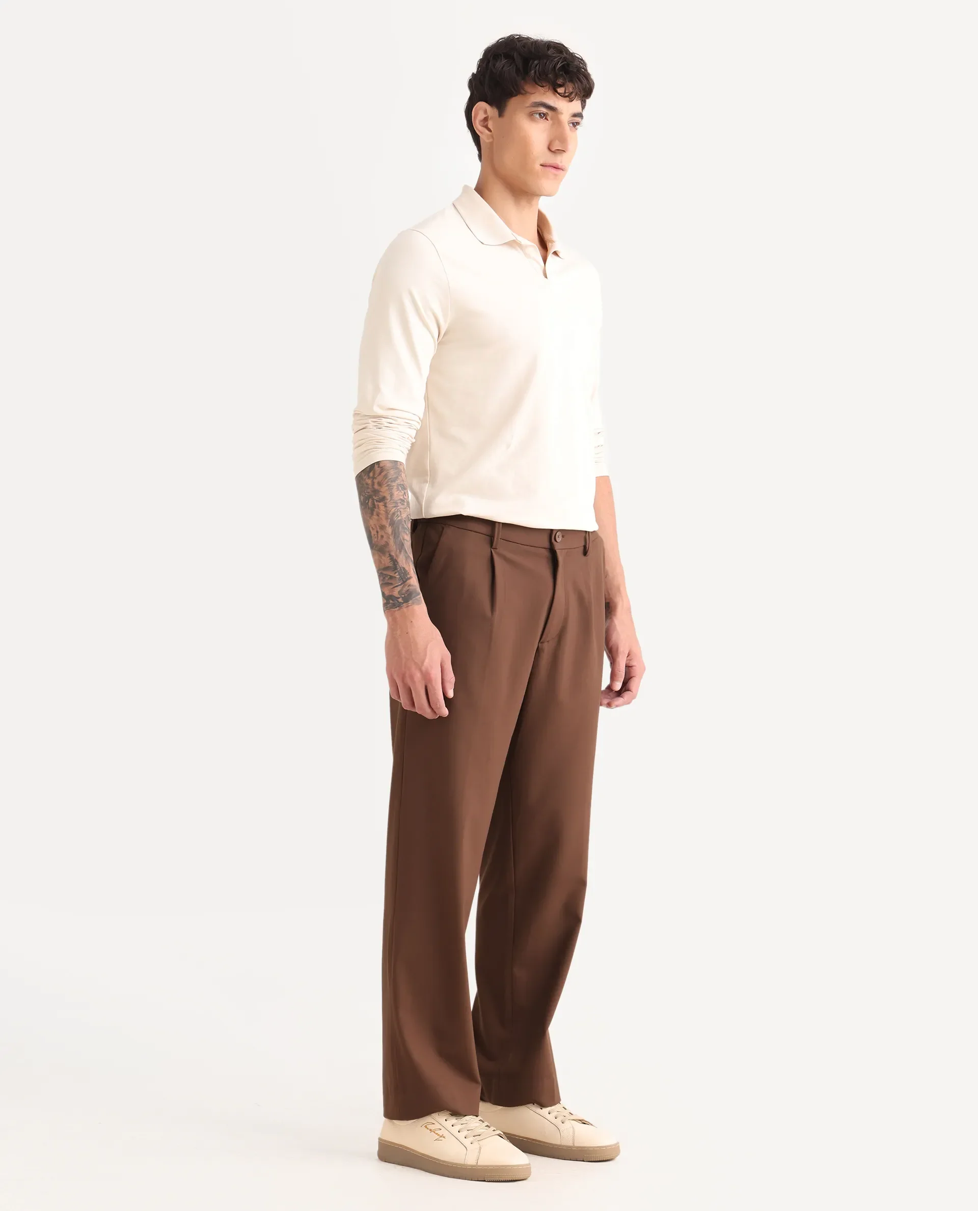 Rare Rabbit Men Pauls Brown Polyester Blend Fabric Button Closure Plain Trouser - Image 7