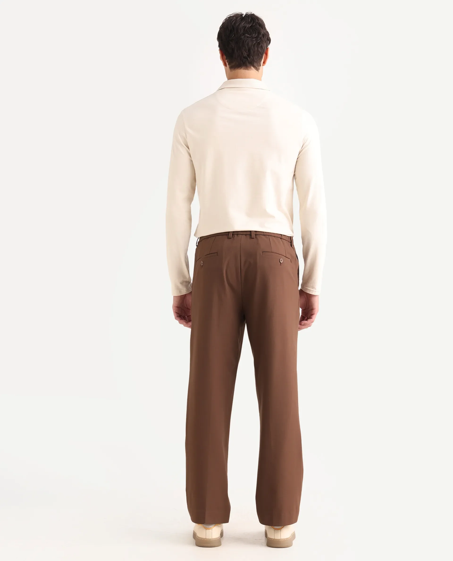 Rare Rabbit Men Pauls Brown Polyester Blend Fabric Button Closure Plain Trouser - Image 8