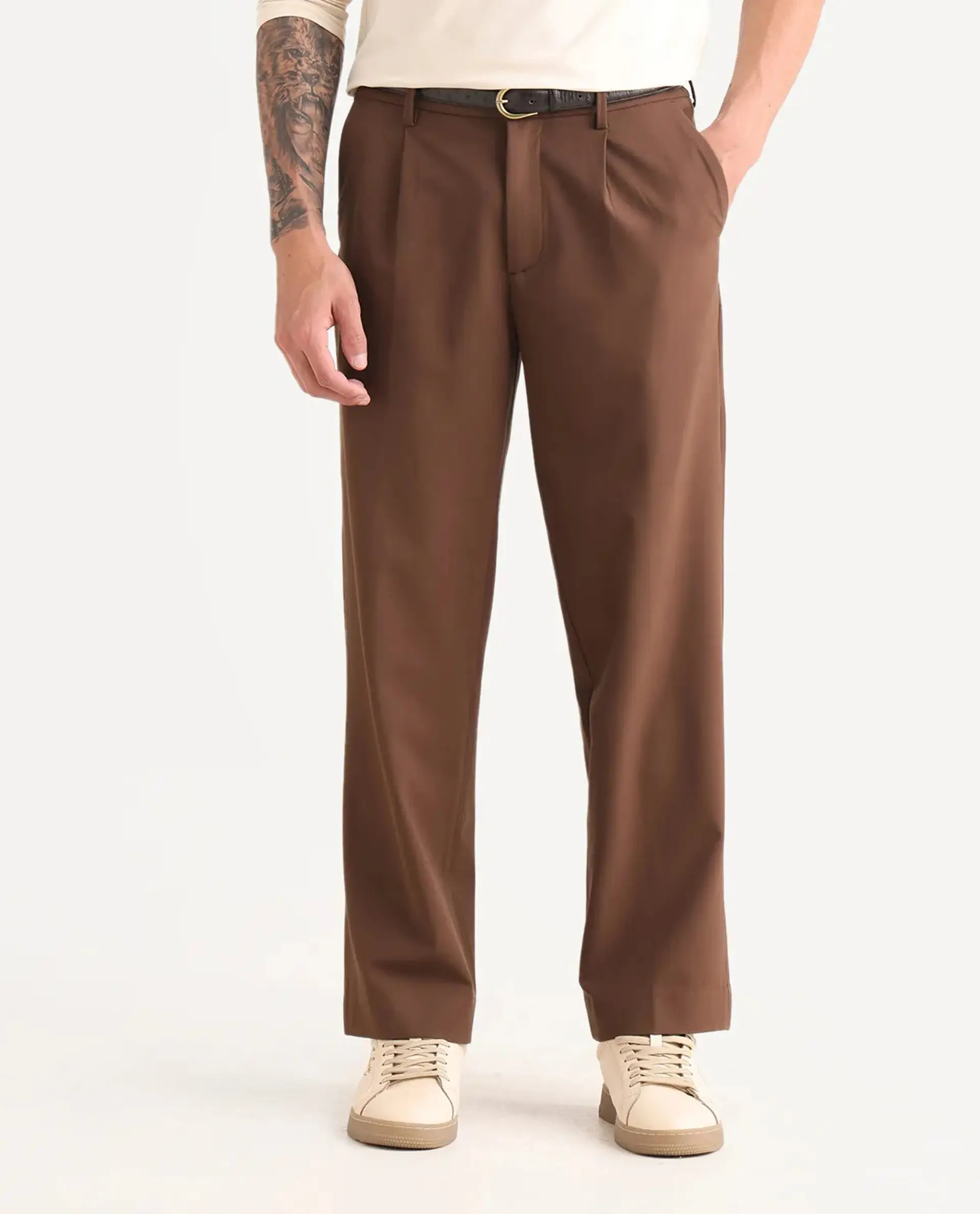 Rare Rabbit Men Pauls Brown Polyester Blend Fabric Button Closure Plain Trouser - Image 9