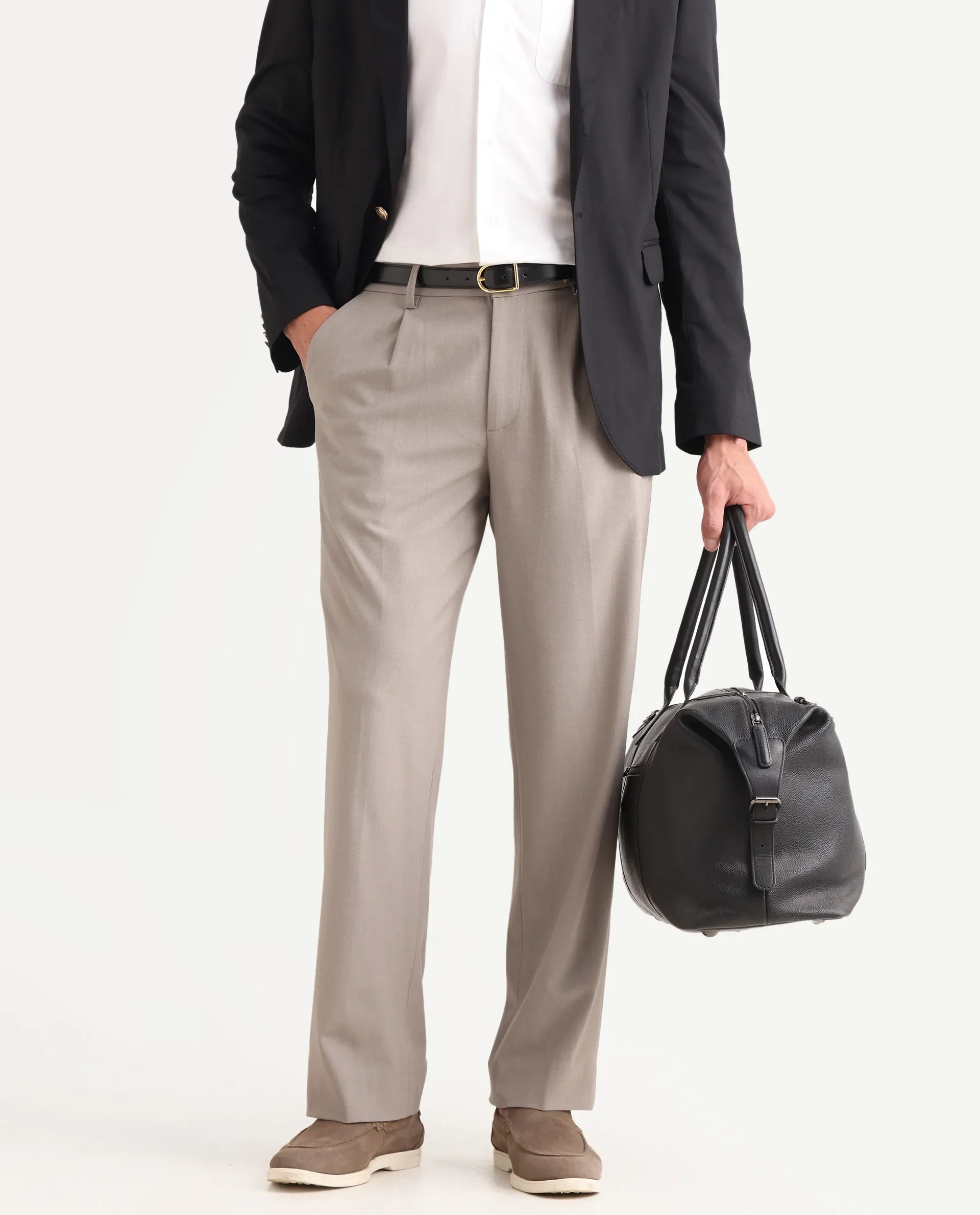 Rare Rabbit Men Pauls Dark Beige Polyester Blend Fabric Button Closure Plain Trouser - Image 2