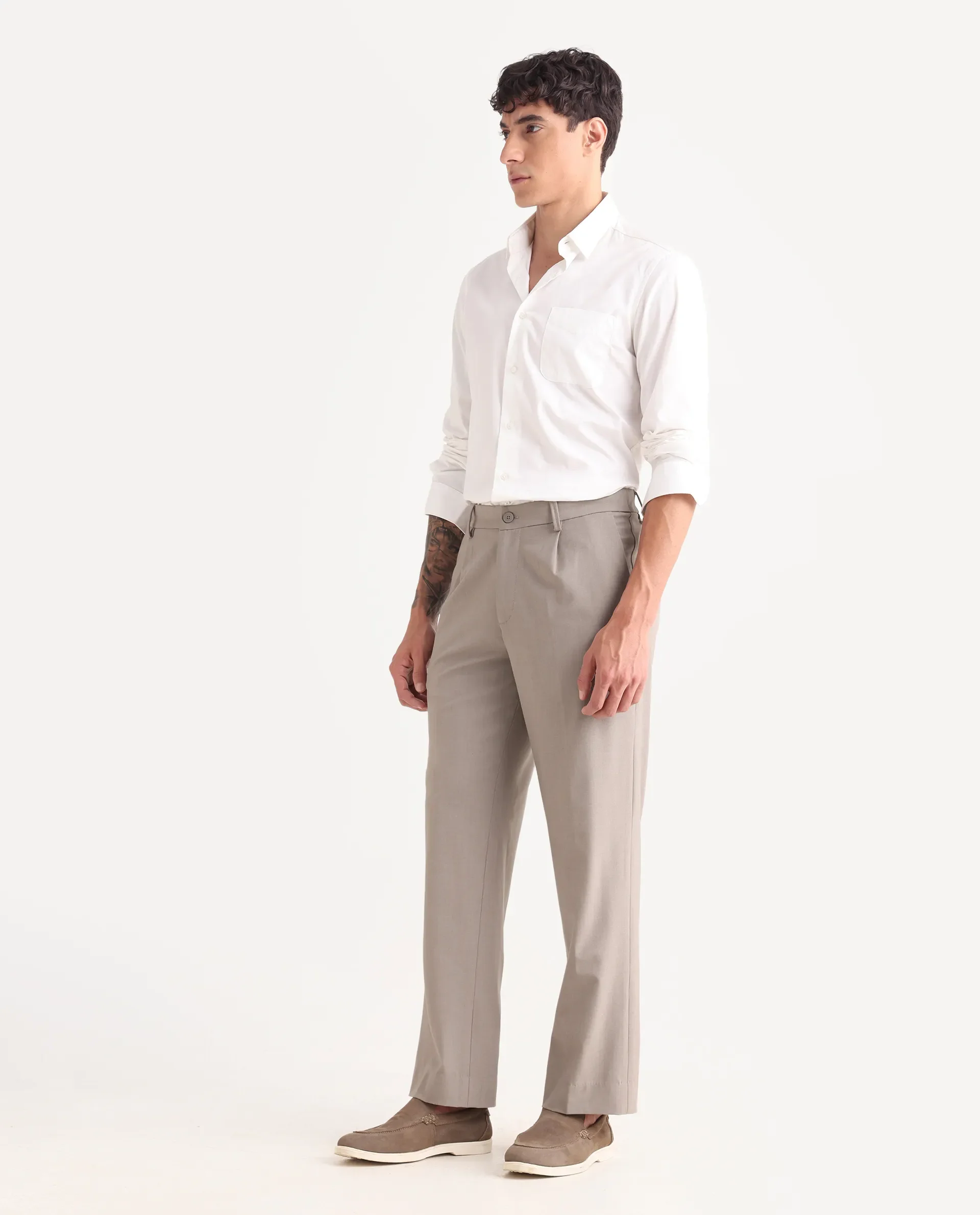 Rare Rabbit Men Pauls Dark Beige Polyester Blend Fabric Button Closure Plain Trouser - Image 5