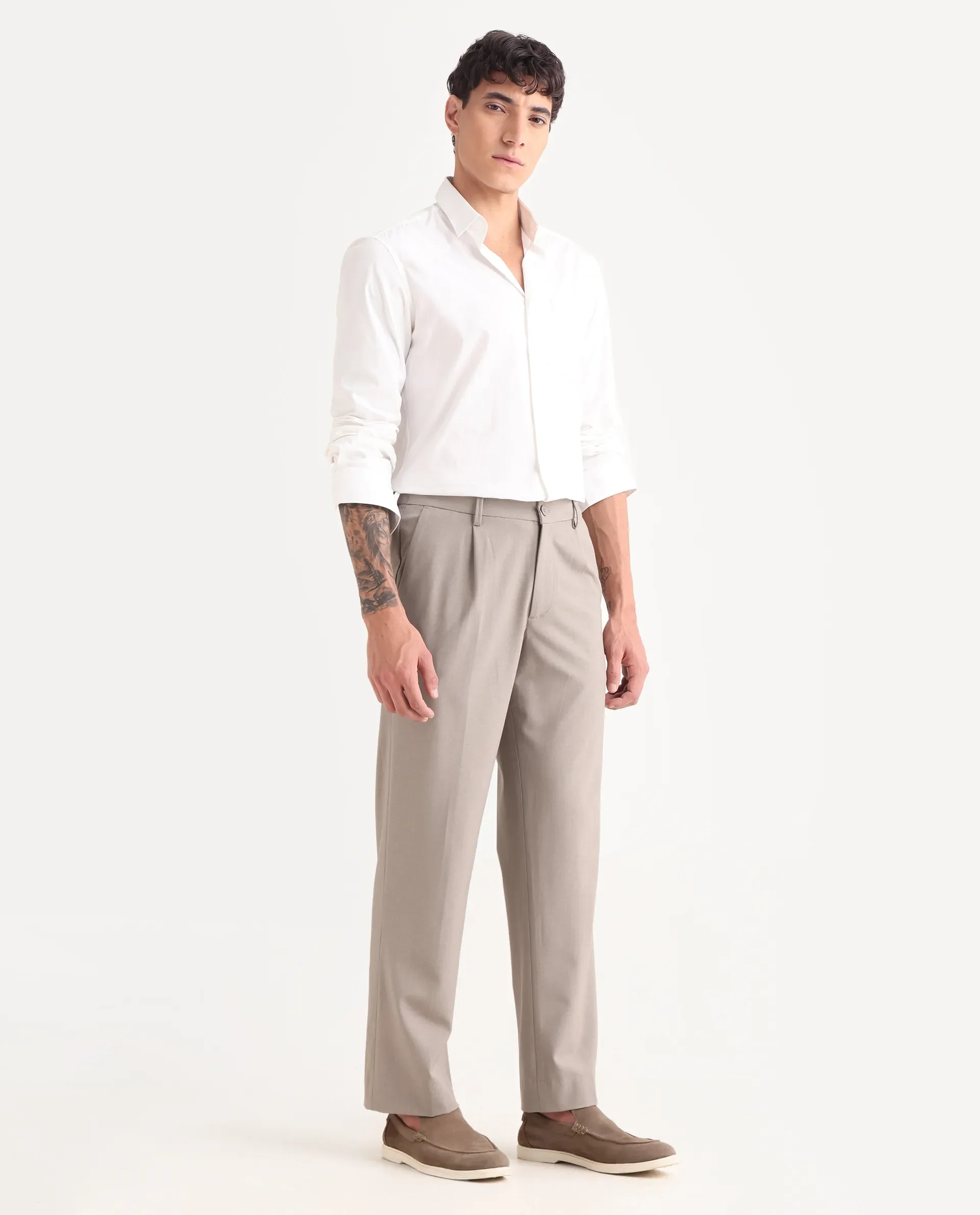 Rare Rabbit Men Pauls Dark Beige Polyester Blend Fabric Button Closure Plain Trouser - Image 6