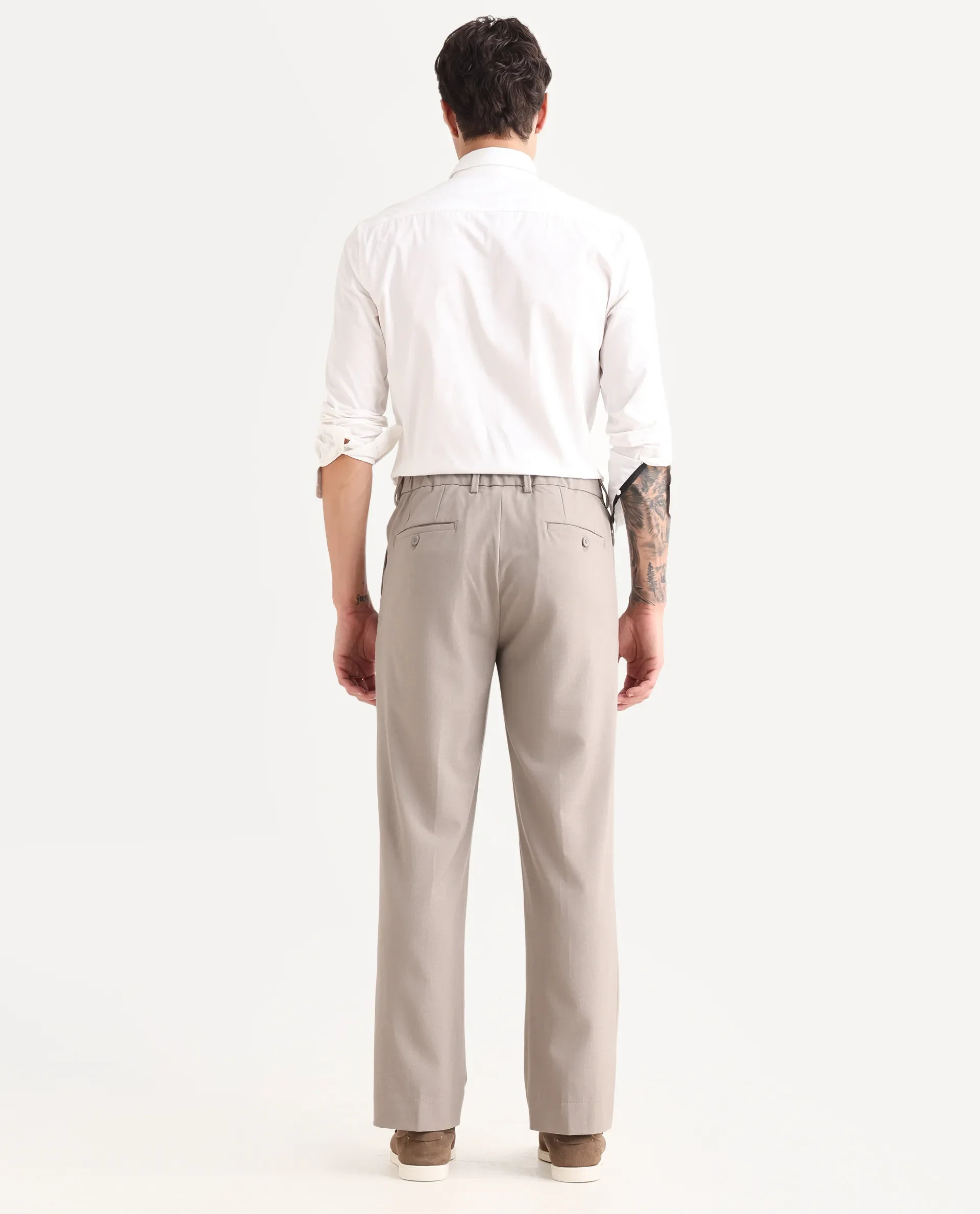 Rare Rabbit Men Pauls Dark Beige Polyester Blend Fabric Button Closure Plain Trouser - Image 7