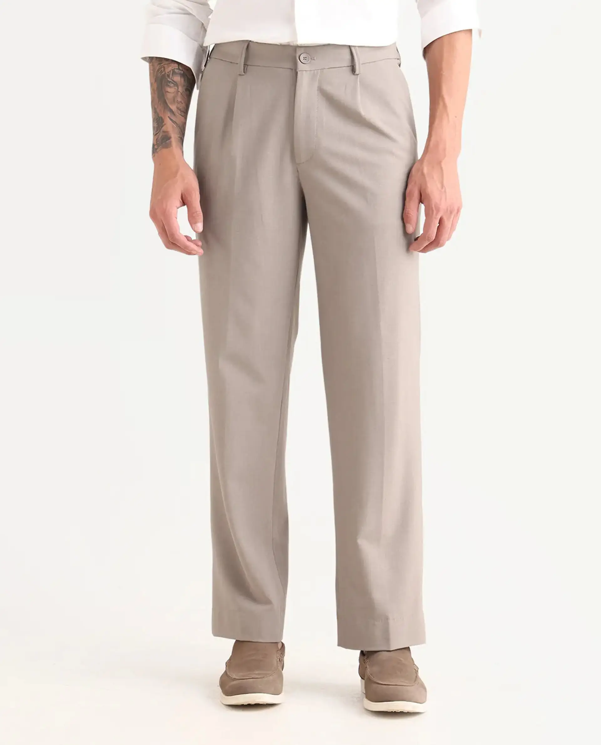 Rare Rabbit Men Pauls Dark Beige Polyester Blend Fabric Button Closure Plain Trouser - Image 8