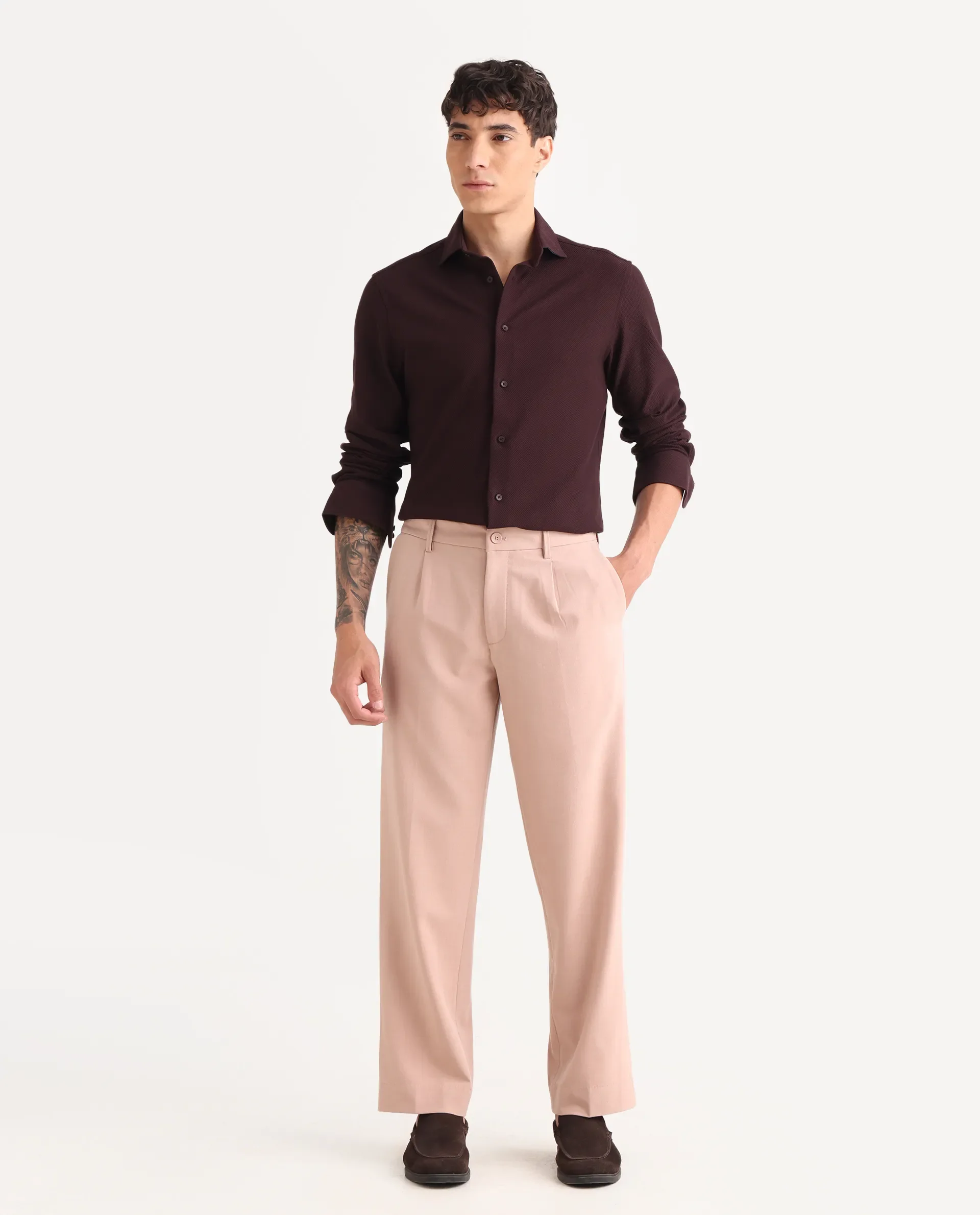 Rare Rabbit Men Pauls Tan Polyester Blend Fabric Button Closure Plain Trouser - Image 4