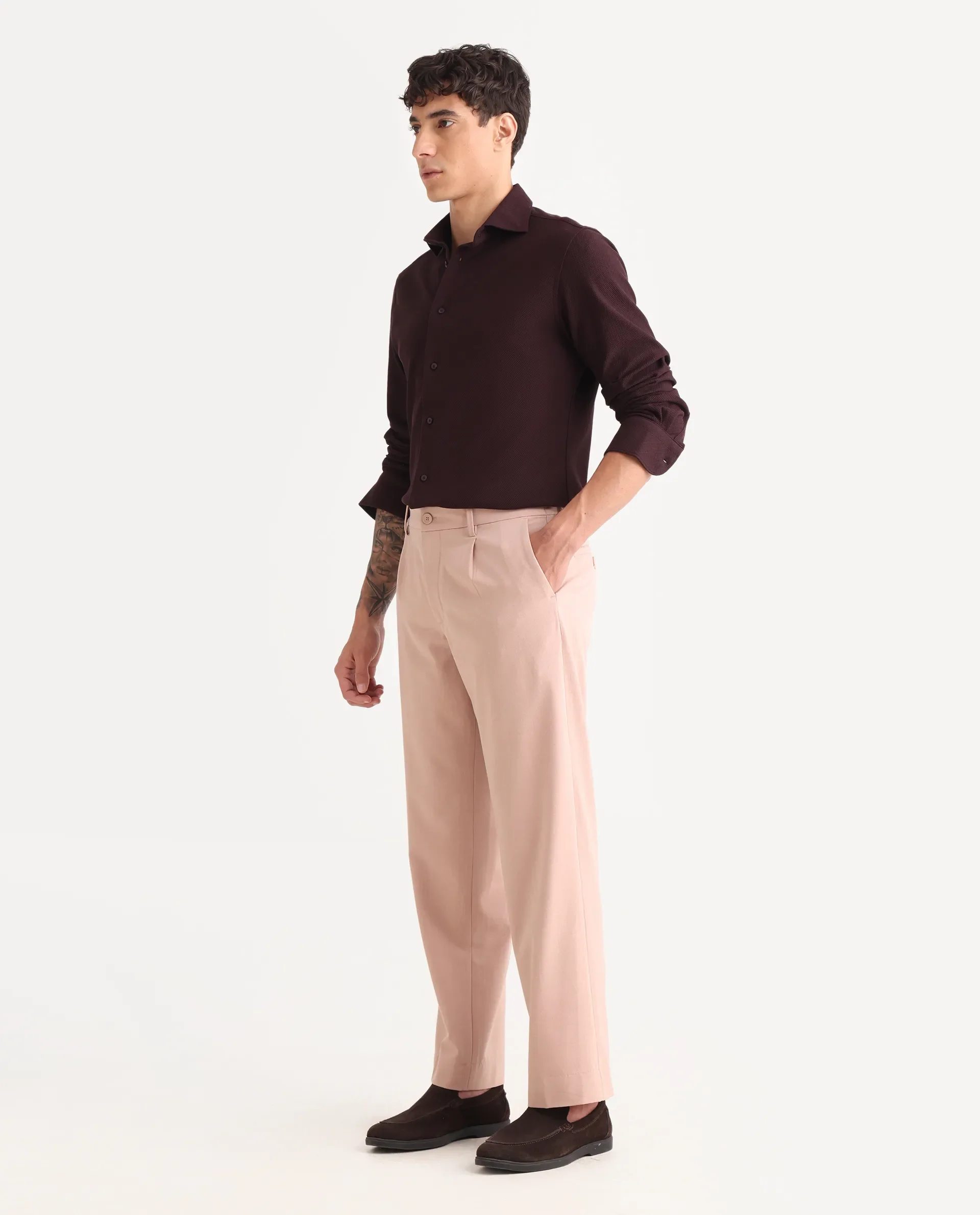 Rare Rabbit Men Pauls Tan Polyester Blend Fabric Button Closure Plain Trouser - Image 5