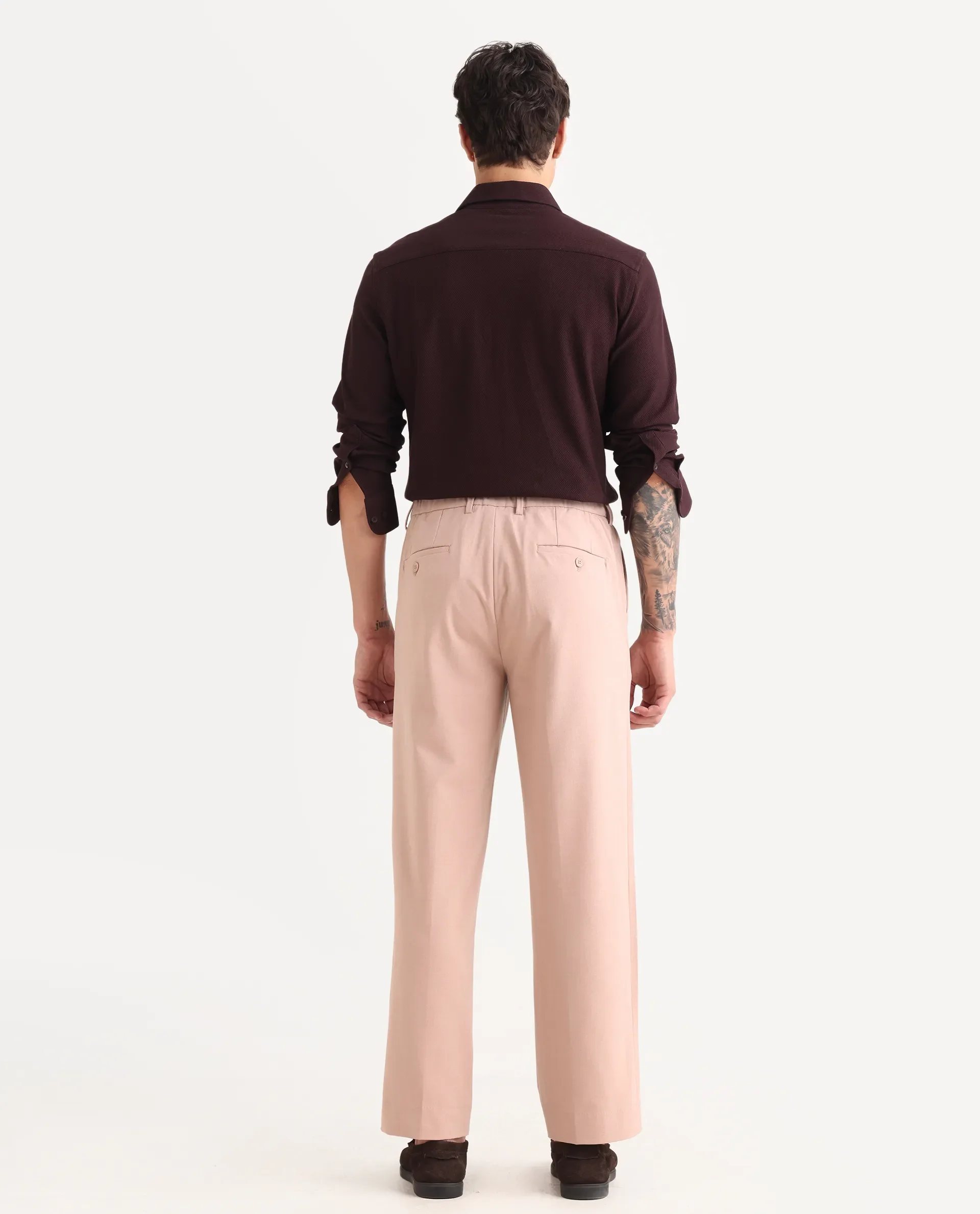 Rare Rabbit Men Pauls Tan Polyester Blend Fabric Button Closure Plain Trouser - Image 8