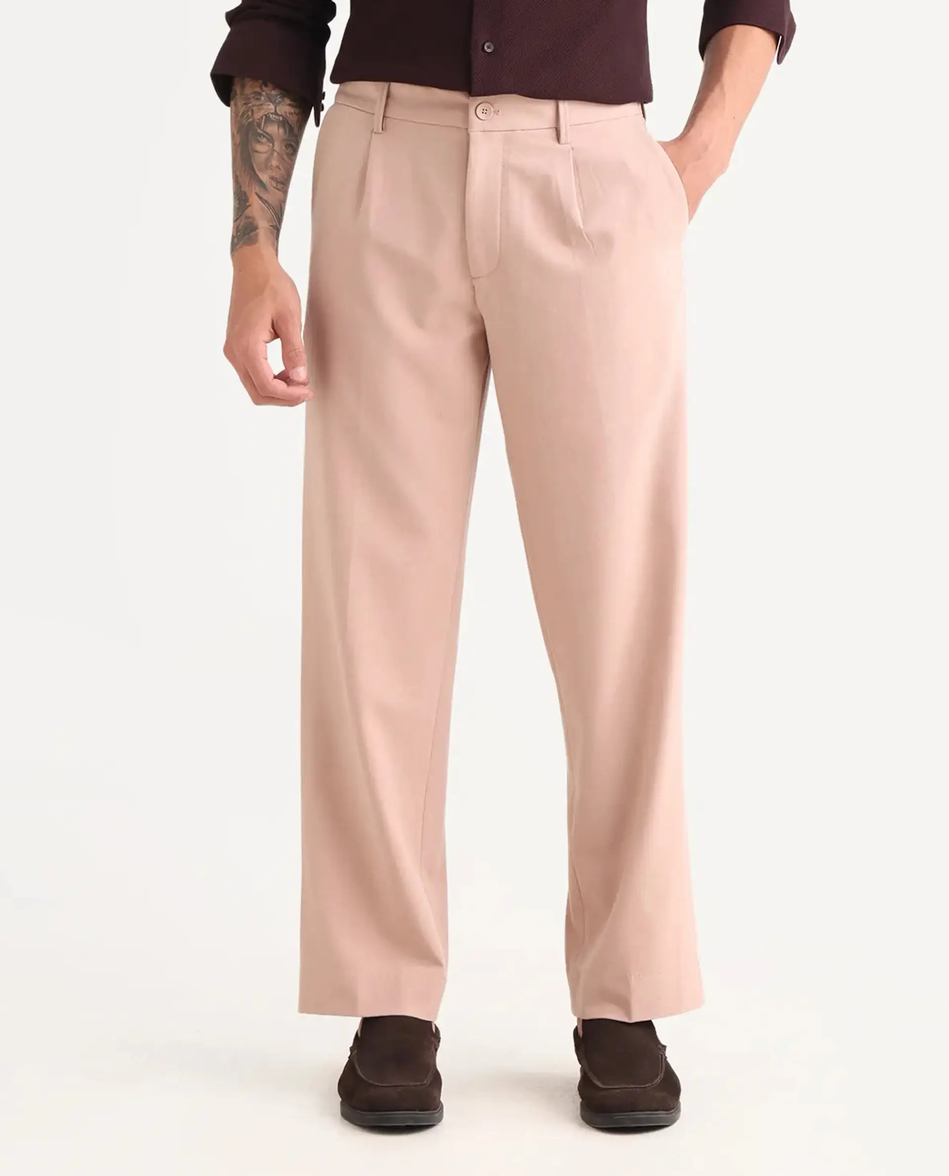 Rare Rabbit Men Pauls Tan Polyester Blend Fabric Button Closure Plain Trouser - Image 9