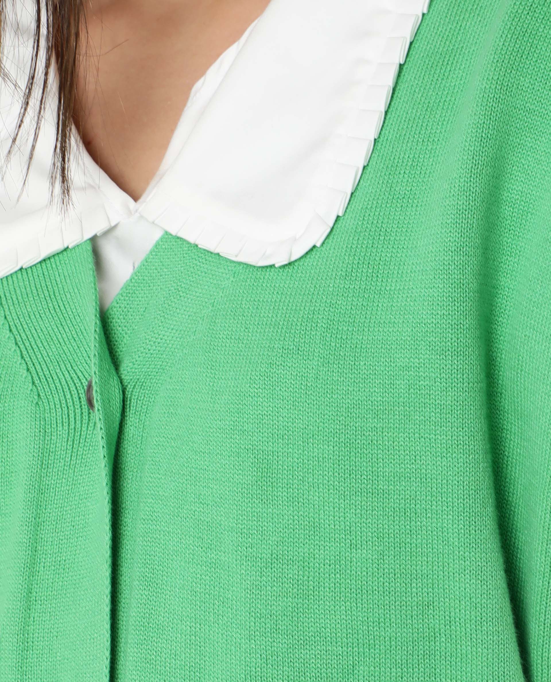 Rareism Women's Pave Green Cotton V-Neck Plain Extended Sleeves Regular Fit Sweater - Image 4