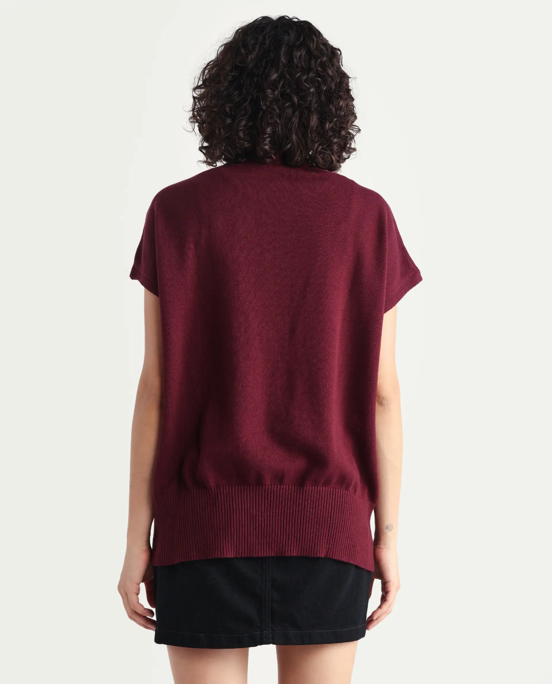 Rareism Women's Pave Maroon Cotton V-Neck Plain Extended Sleeves Regular Fit Sweater - Image 7