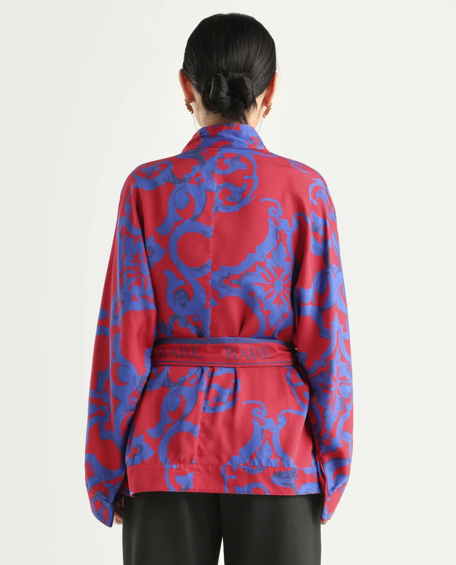 Rareism Women's Pavell Red Cotton Drop Collar Abstract Print Kimono Sleeve Regular Fit Top - Image 8