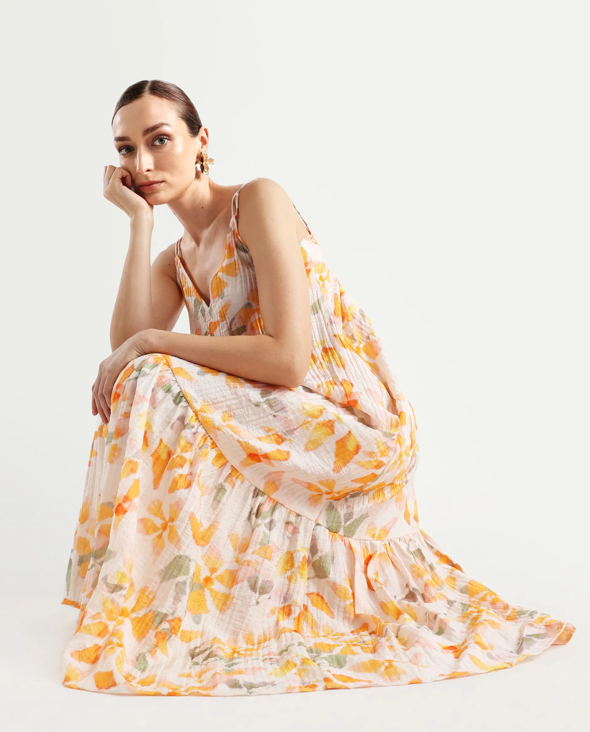 Rareism Women's Pavia Multi Nylon Blend Shoulder Strap Floral Print Sleeveless Maxi Regular Fit Dress - Image 3