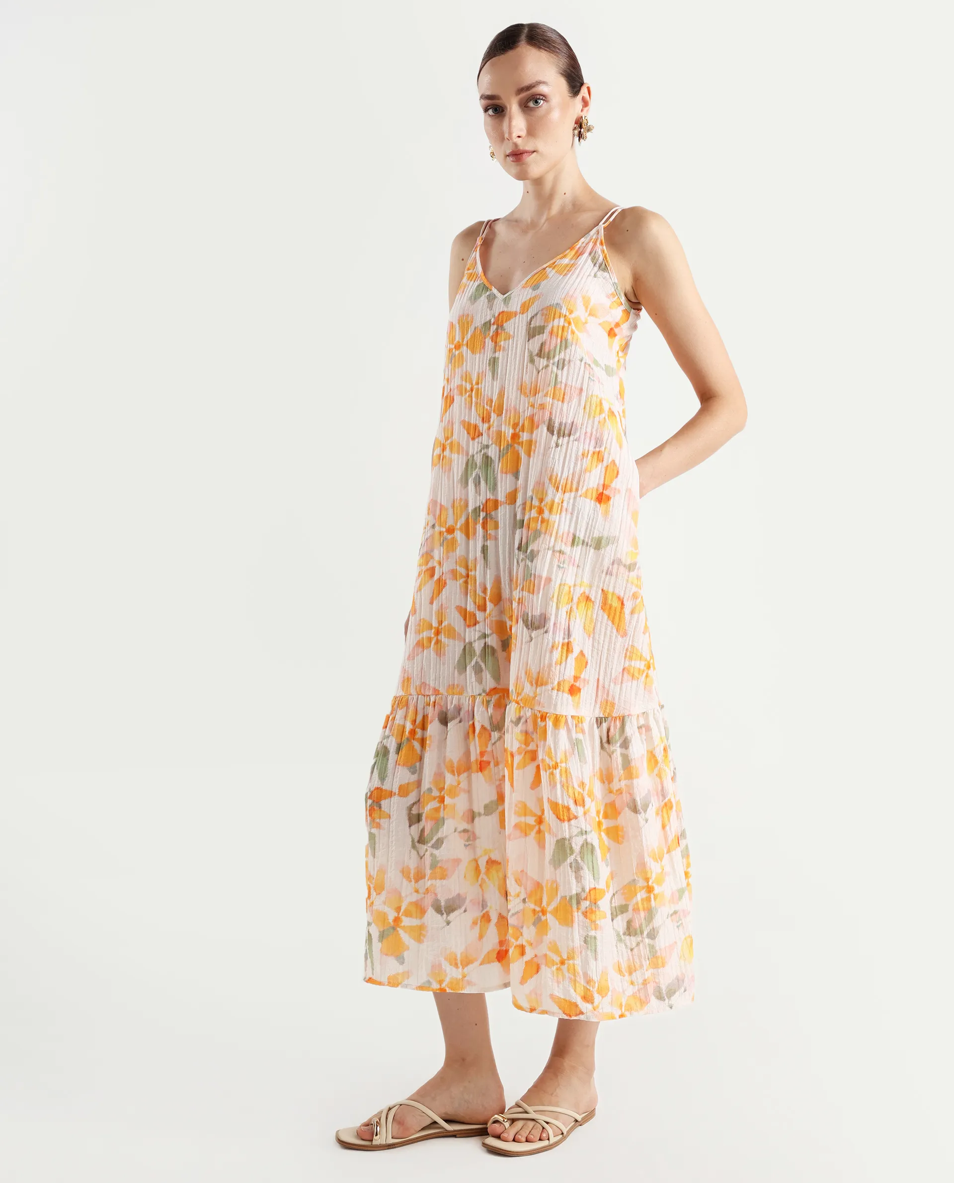 Rareism Women's Pavia Multi Nylon Blend Shoulder Strap Floral Print Sleeveless Maxi Regular Fit Dress - Image 4
