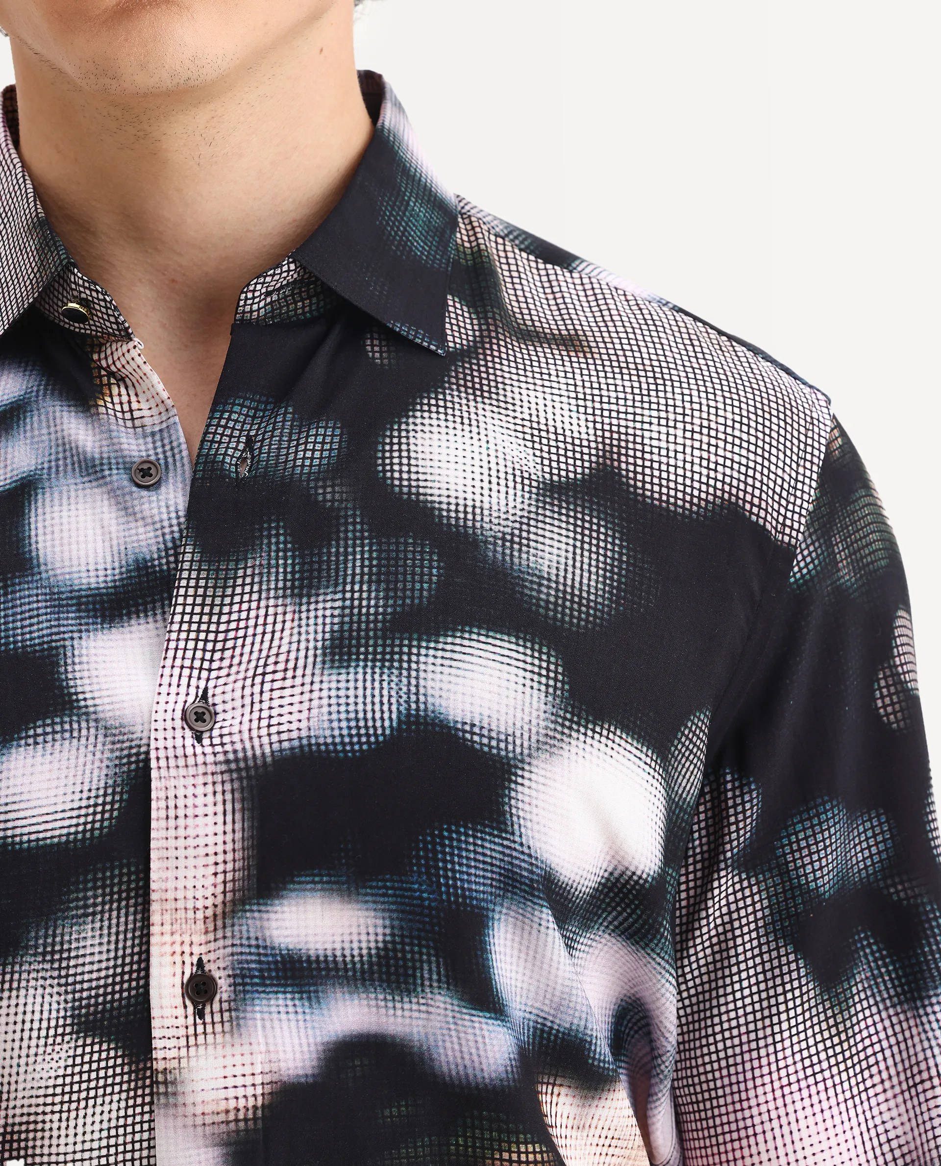 Rare Rabbit Men's Pavo Black Viscose Abstract Print Regular Fit Full Sleeve Collared Shirt - Image 3