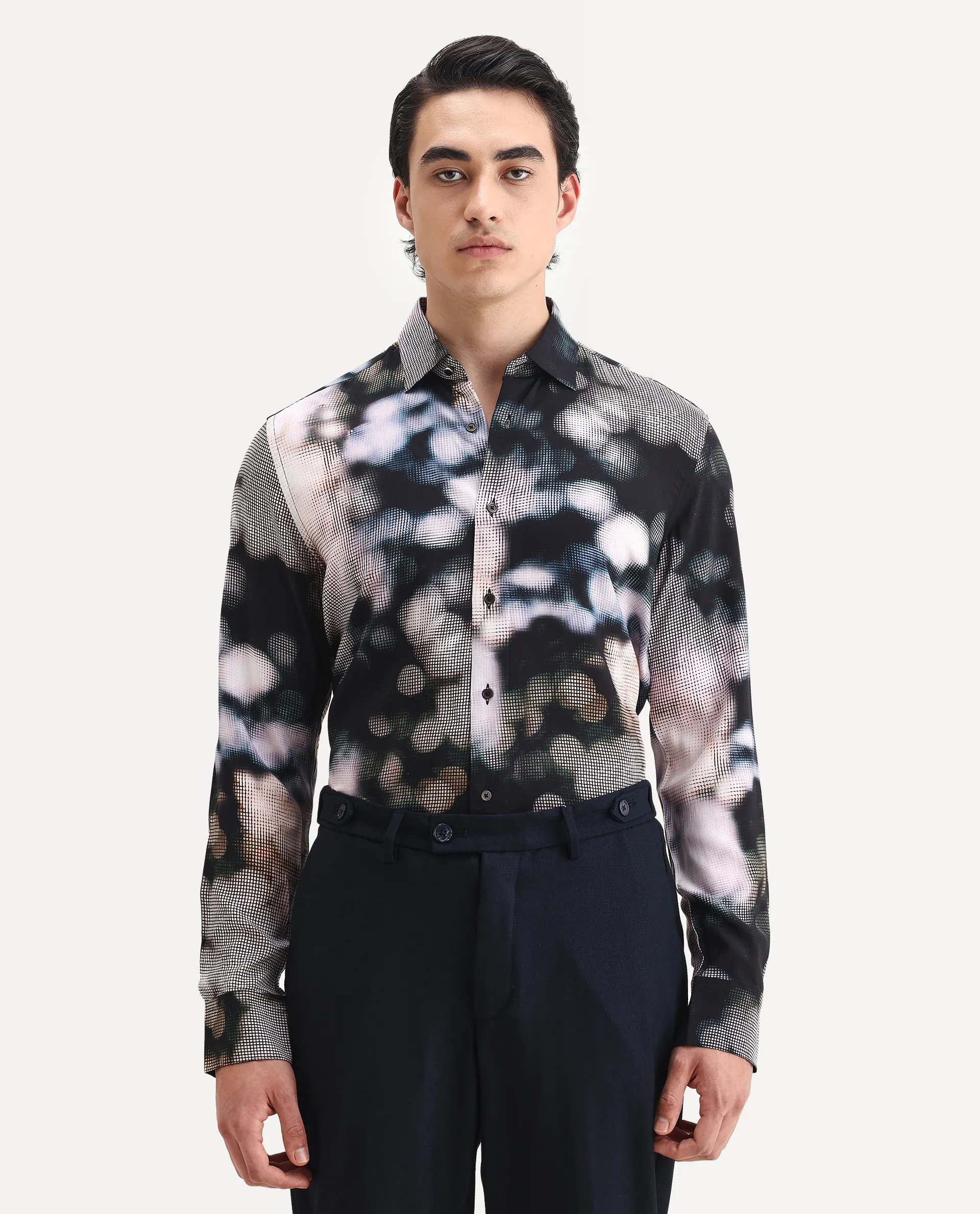 Rare Rabbit Men's Pavo Black Viscose Abstract Print Regular Fit Full Sleeve Collared Shirt - Image 4