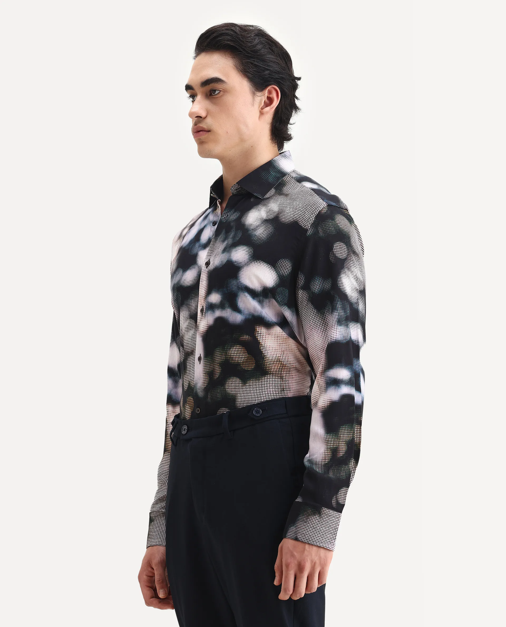 Rare Rabbit Men's Pavo Black Viscose Abstract Print Regular Fit Full Sleeve Collared Shirt - Image 5