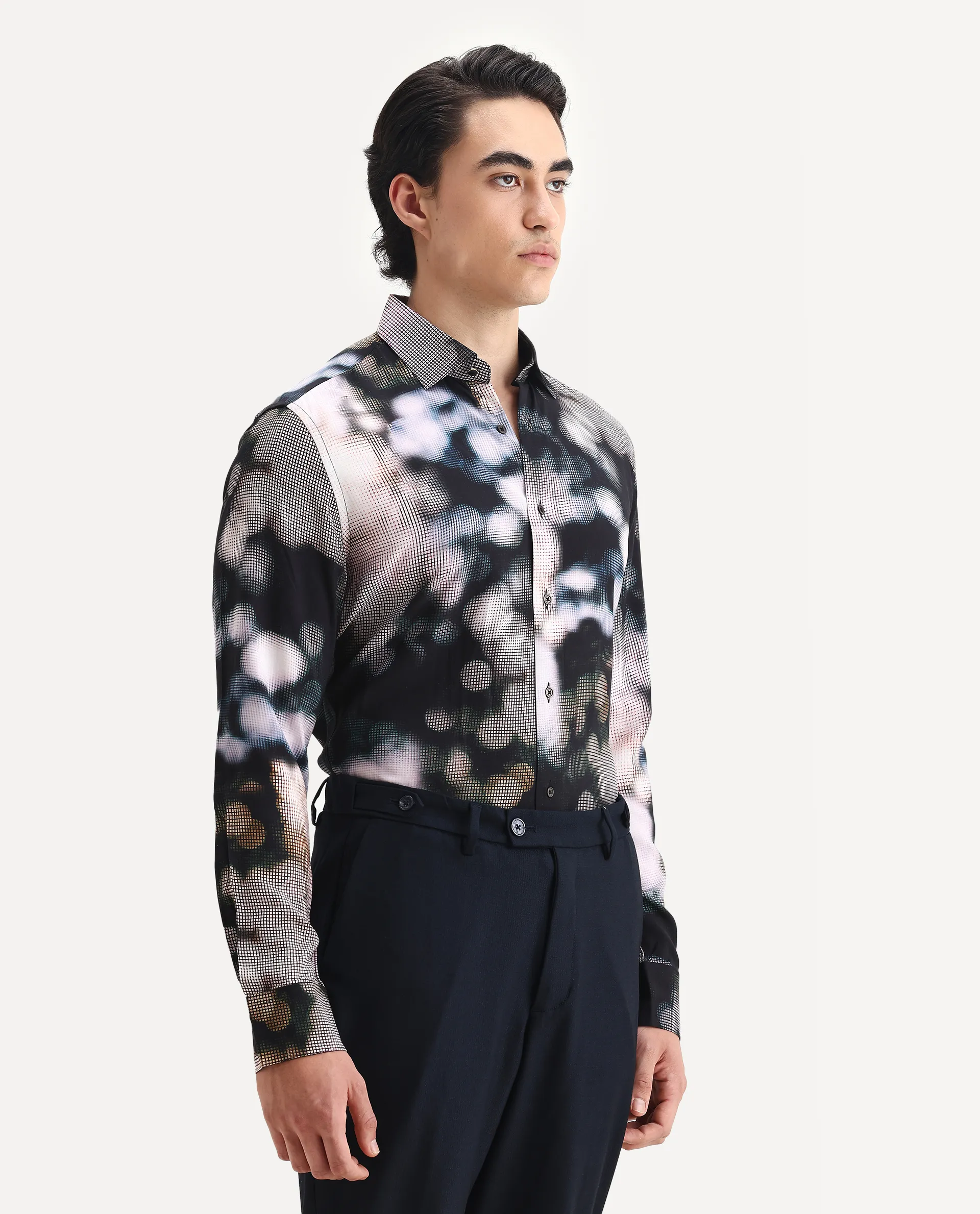 Rare Rabbit Men's Pavo Black Viscose Abstract Print Regular Fit Full Sleeve Collared Shirt - Image 6