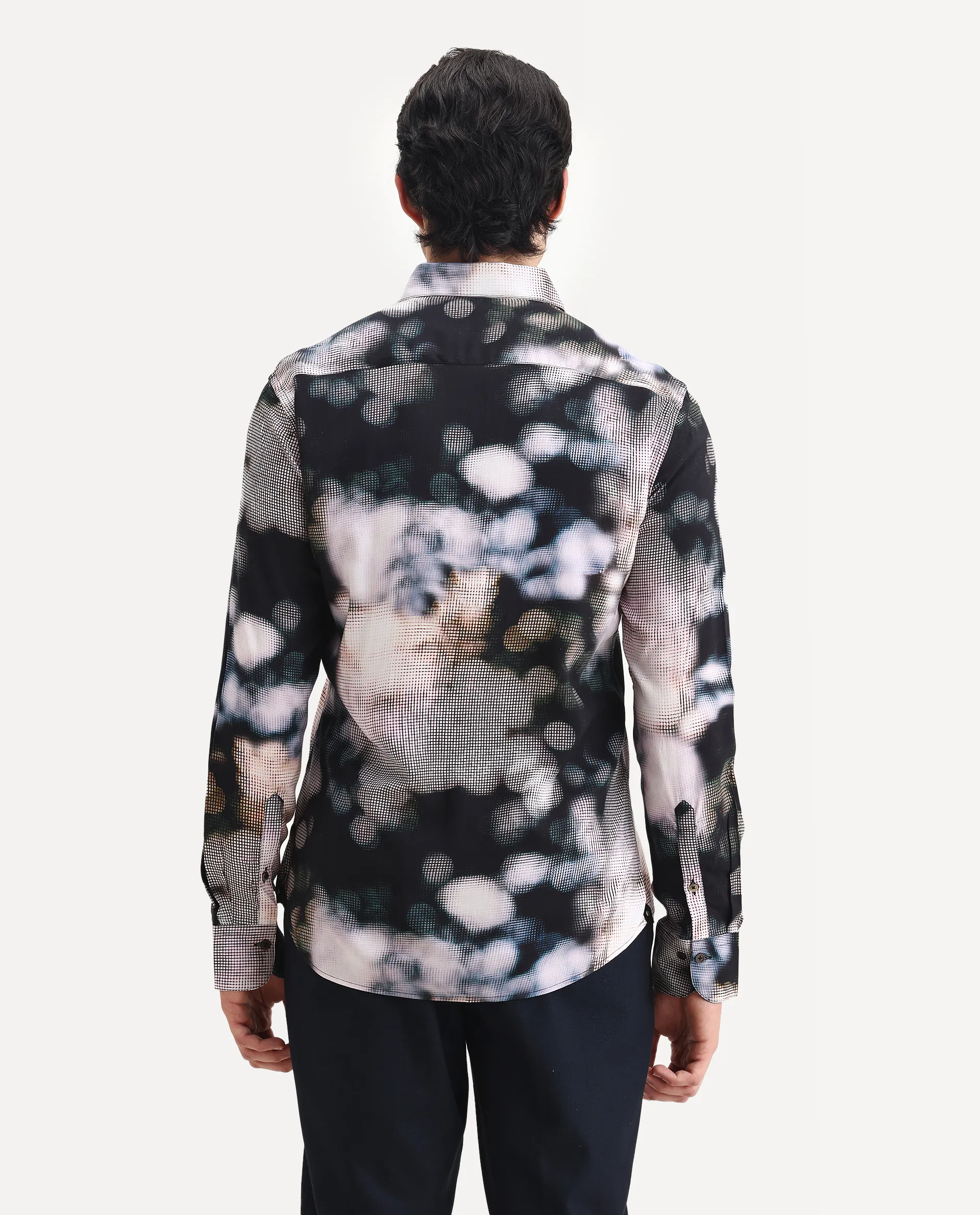Rare Rabbit Men's Pavo Black Viscose Abstract Print Regular Fit Full Sleeve Collared Shirt - Image 7