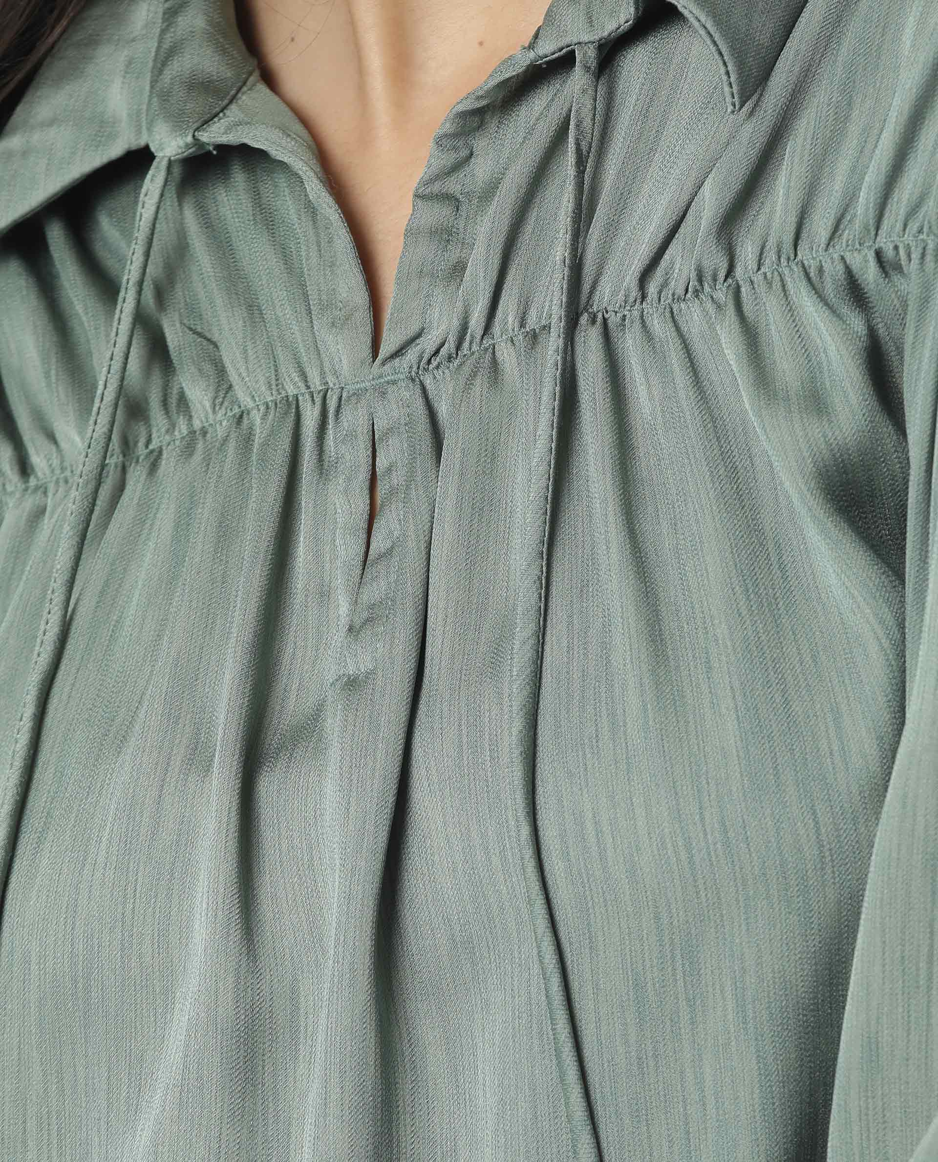 Rareism Womens Paxo Green Top Polycotton Fabric Regular Fit Full Sleeve Collared Neck - Image 7