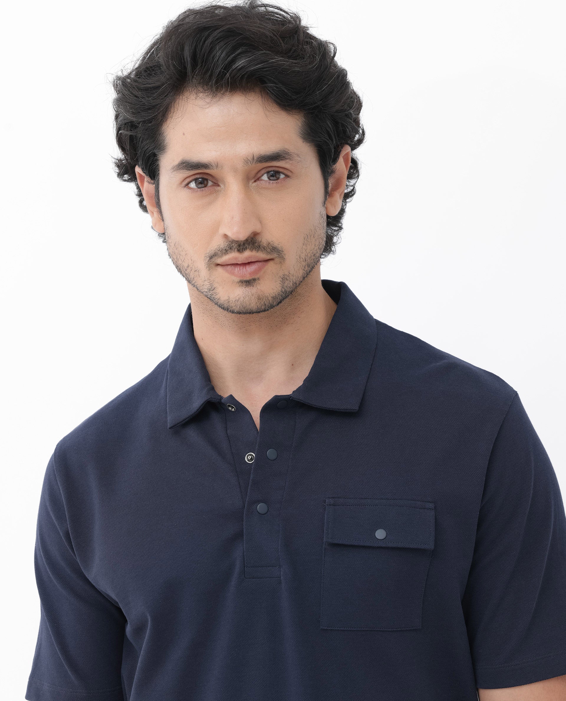 Rare Rabbit Men's Paxton Navy Cotton Plain Regular Fit Half Sleeve Polo - Image 4
