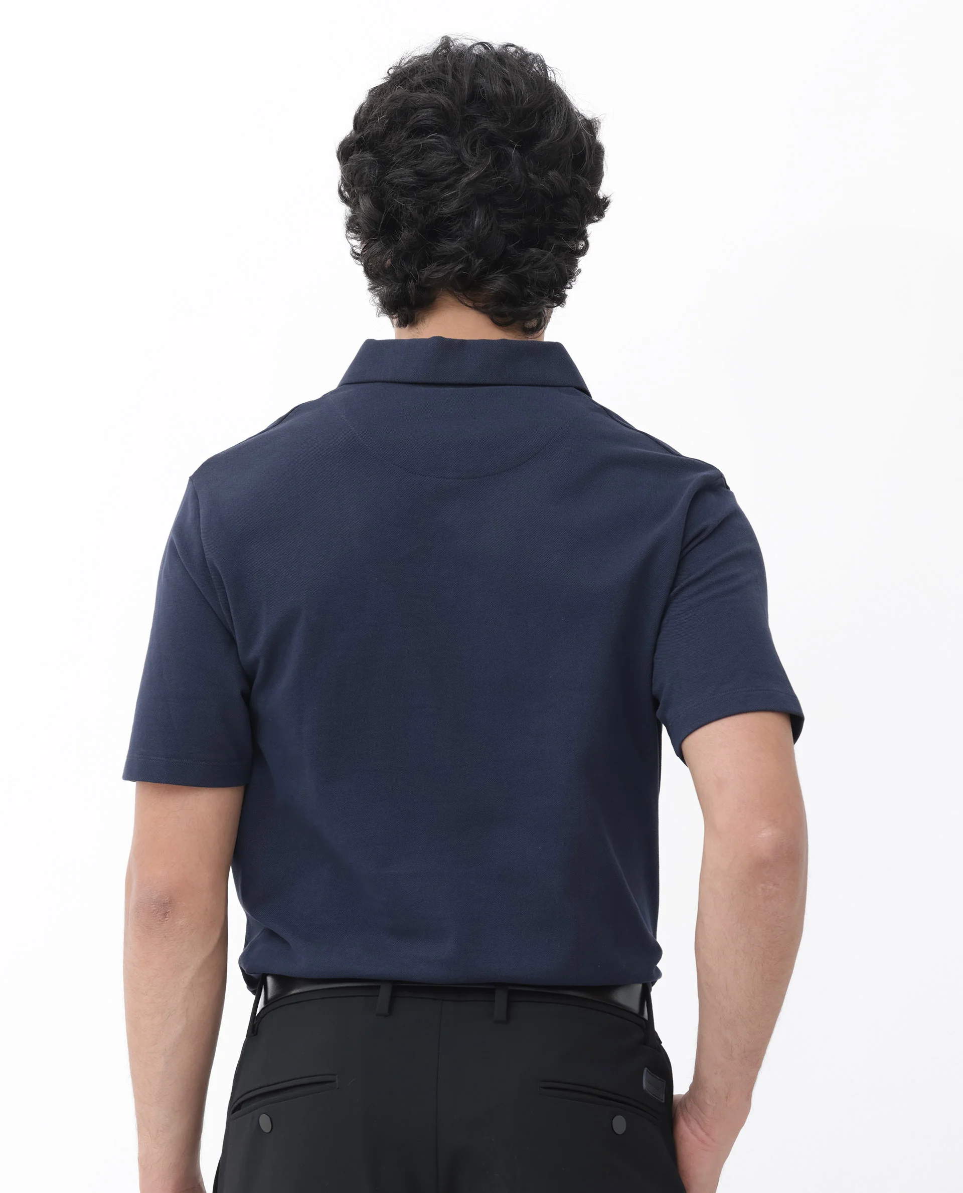 Rare Rabbit Men's Paxton Navy Cotton Plain Regular Fit Half Sleeve Polo - Image 9