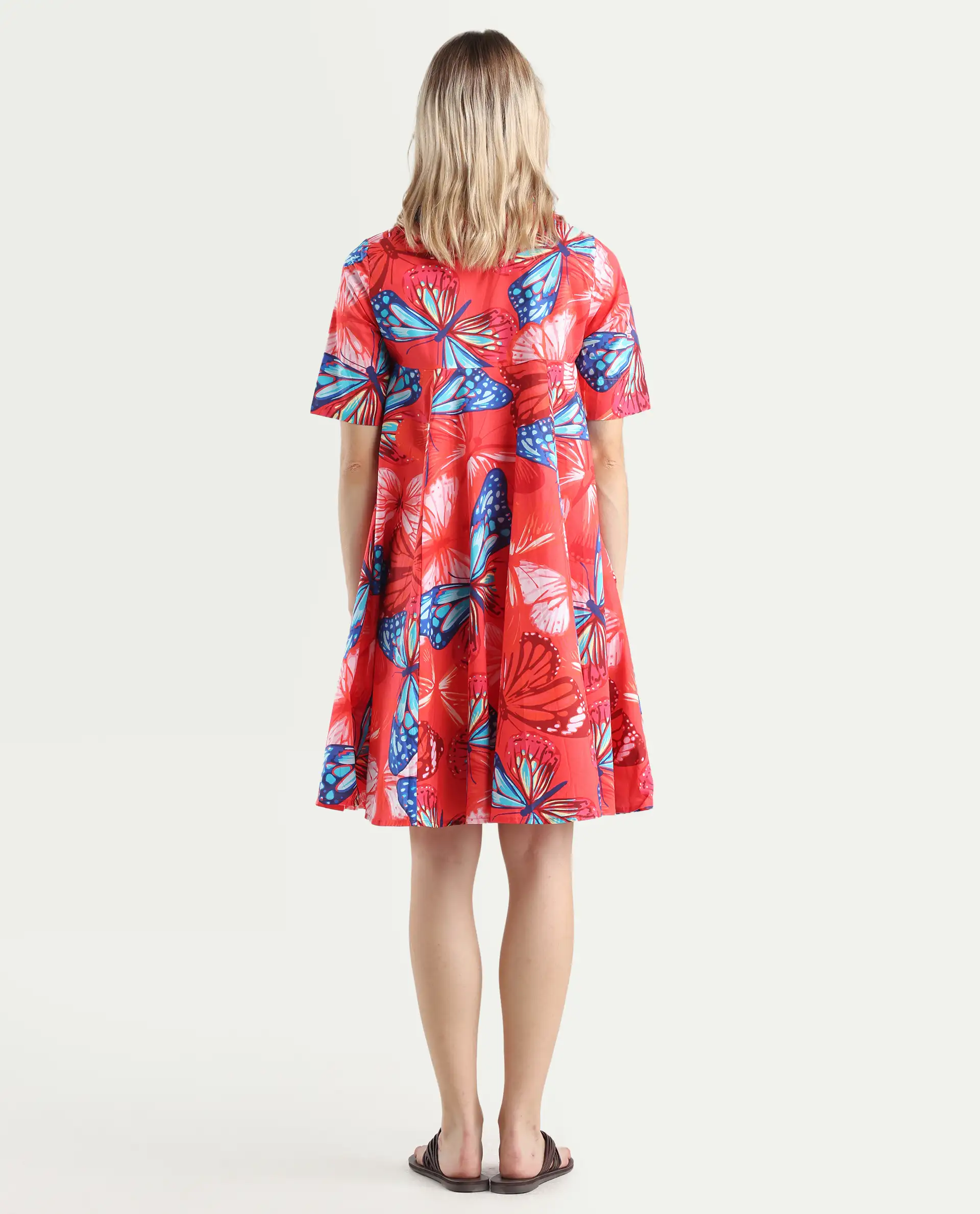 Rareism Women's Payne Multi Cotton Crew Neck Graphic Print Knee Length Fit And Flare Dress - Image 6