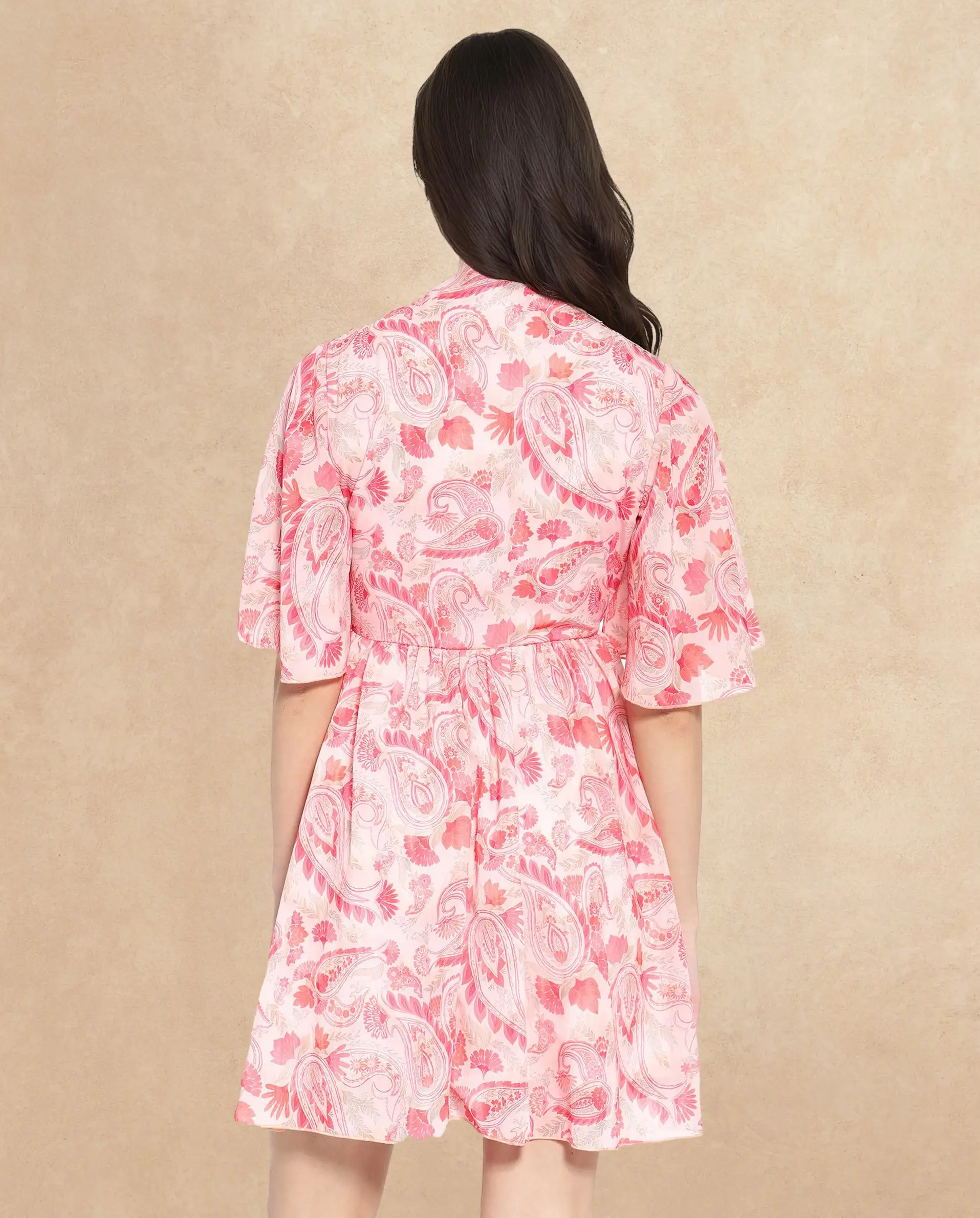 Rareism Women's Pazia Light Multi Polyester V-Neck Paisley Print Bell Sleeve Mini Fit And Flare Dress - Image 5