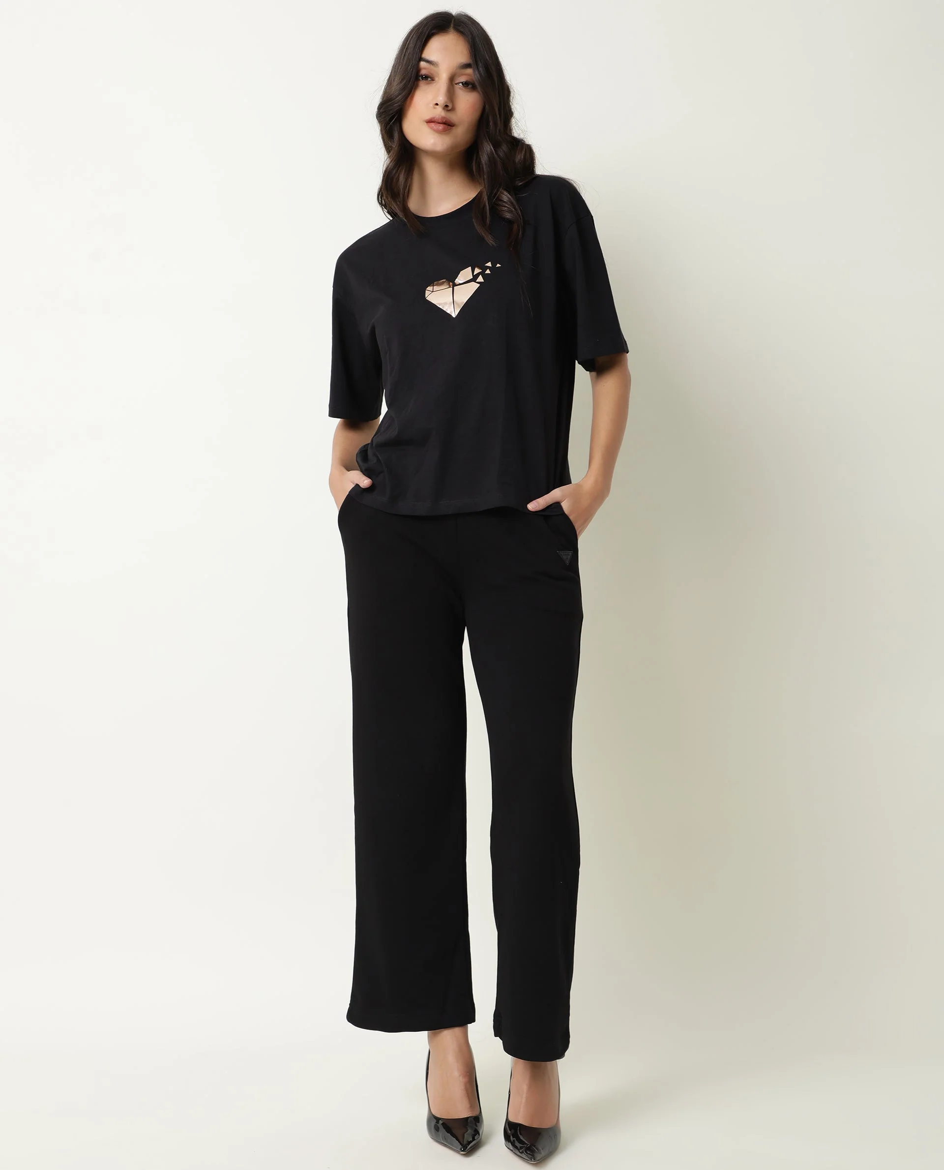 Rareism Women's Pazo-1 Black Polyester Blend Plain Ankle Length Relaxed Fit Track Pant - Image 4