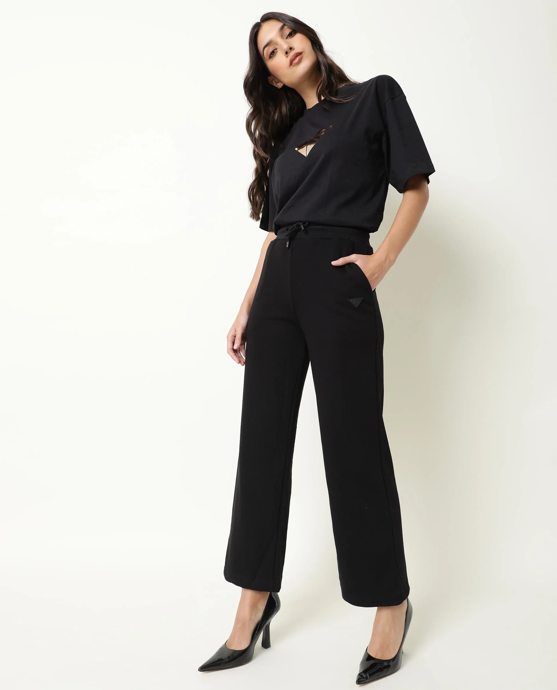 Rareism Women's Pazo-1 Black Polyester Blend Plain Ankle Length Relaxed Fit Track Pant - Image 8