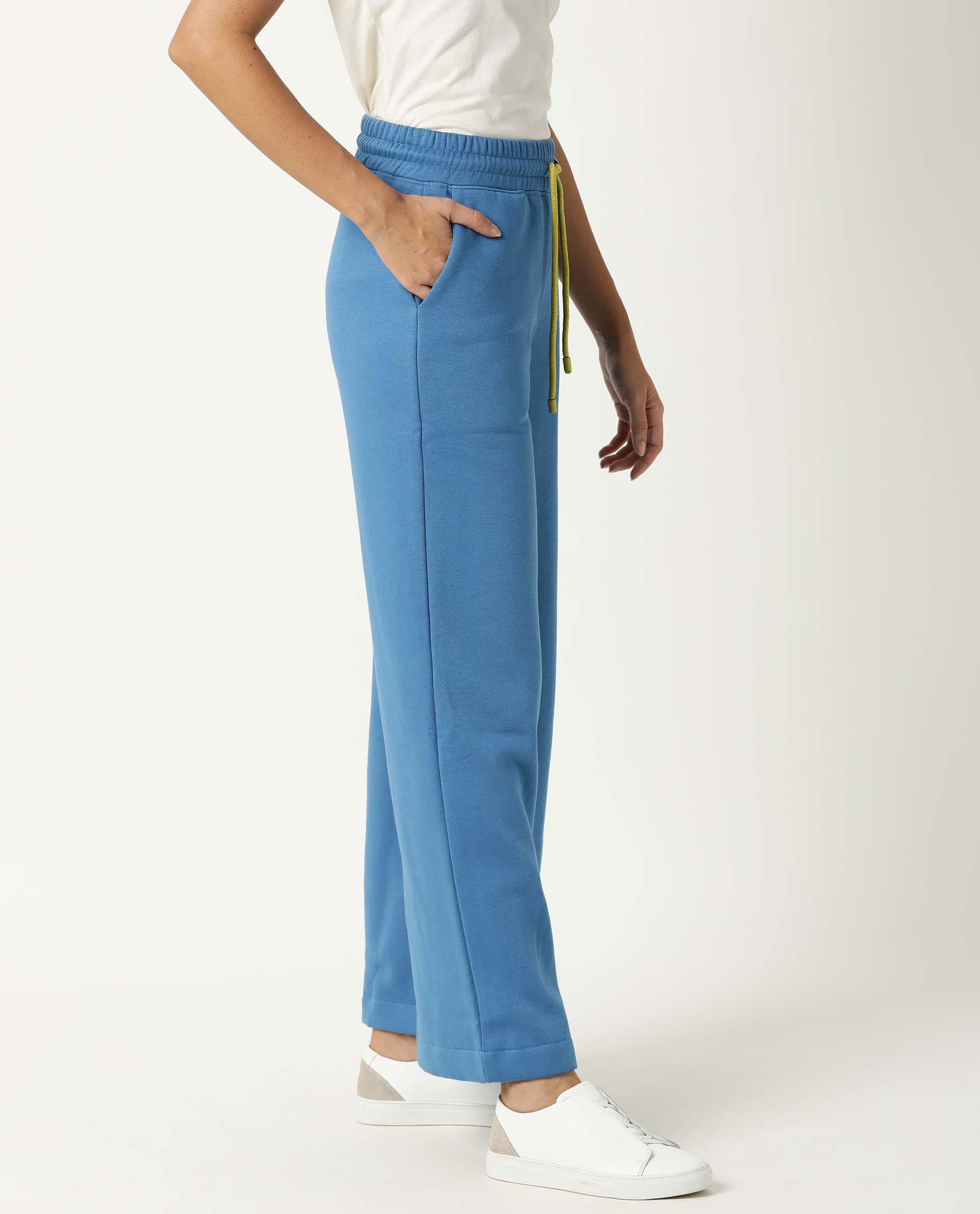 Rareism Women's Pazo-1 Blue Polyester Blend Plain Ankle Length Relaxed Fit Track Pant - Image 5