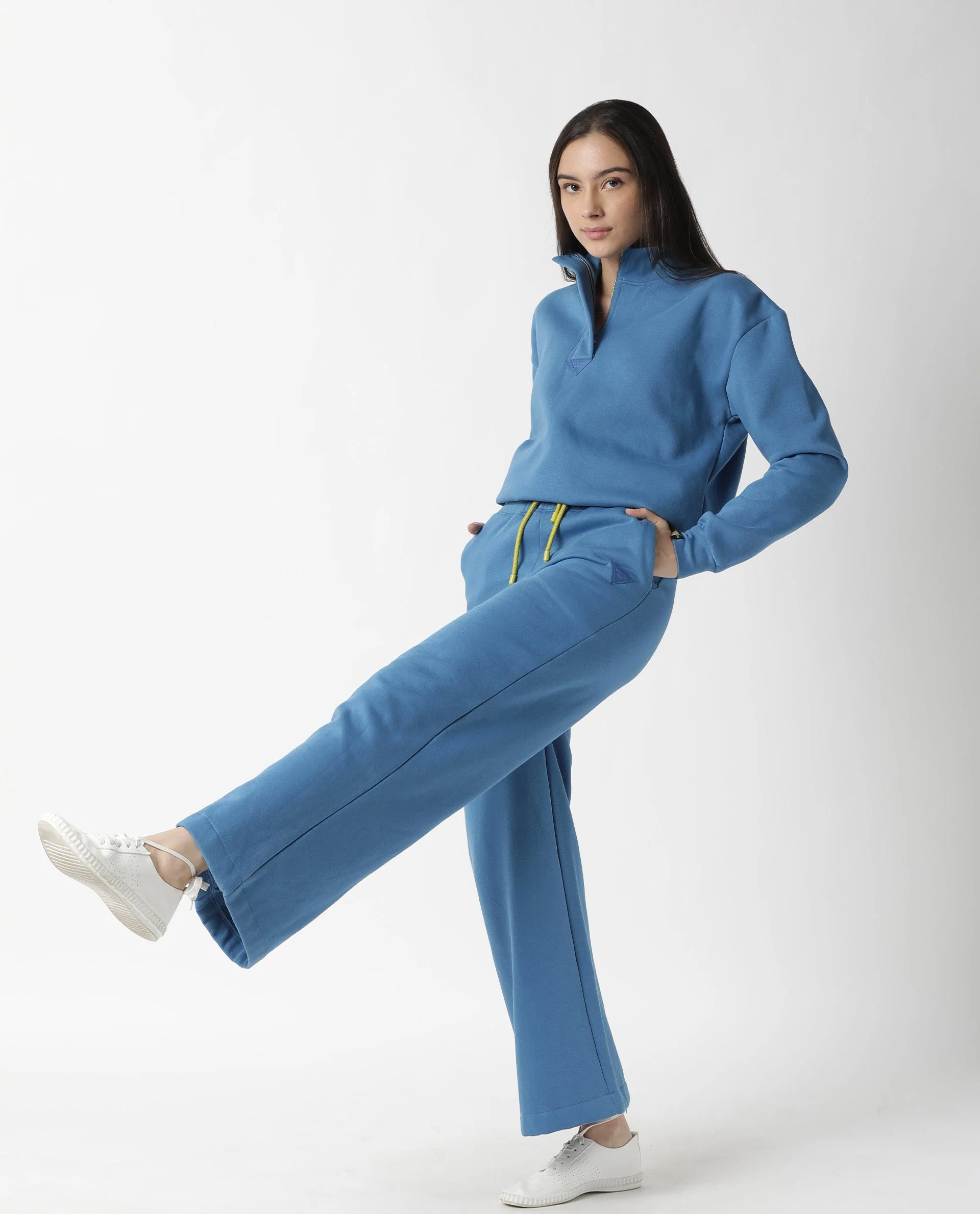 Rareism Women's Pazo-1 Blue Polyester Blend Plain Ankle Length Relaxed Fit Track Pant - Image 6