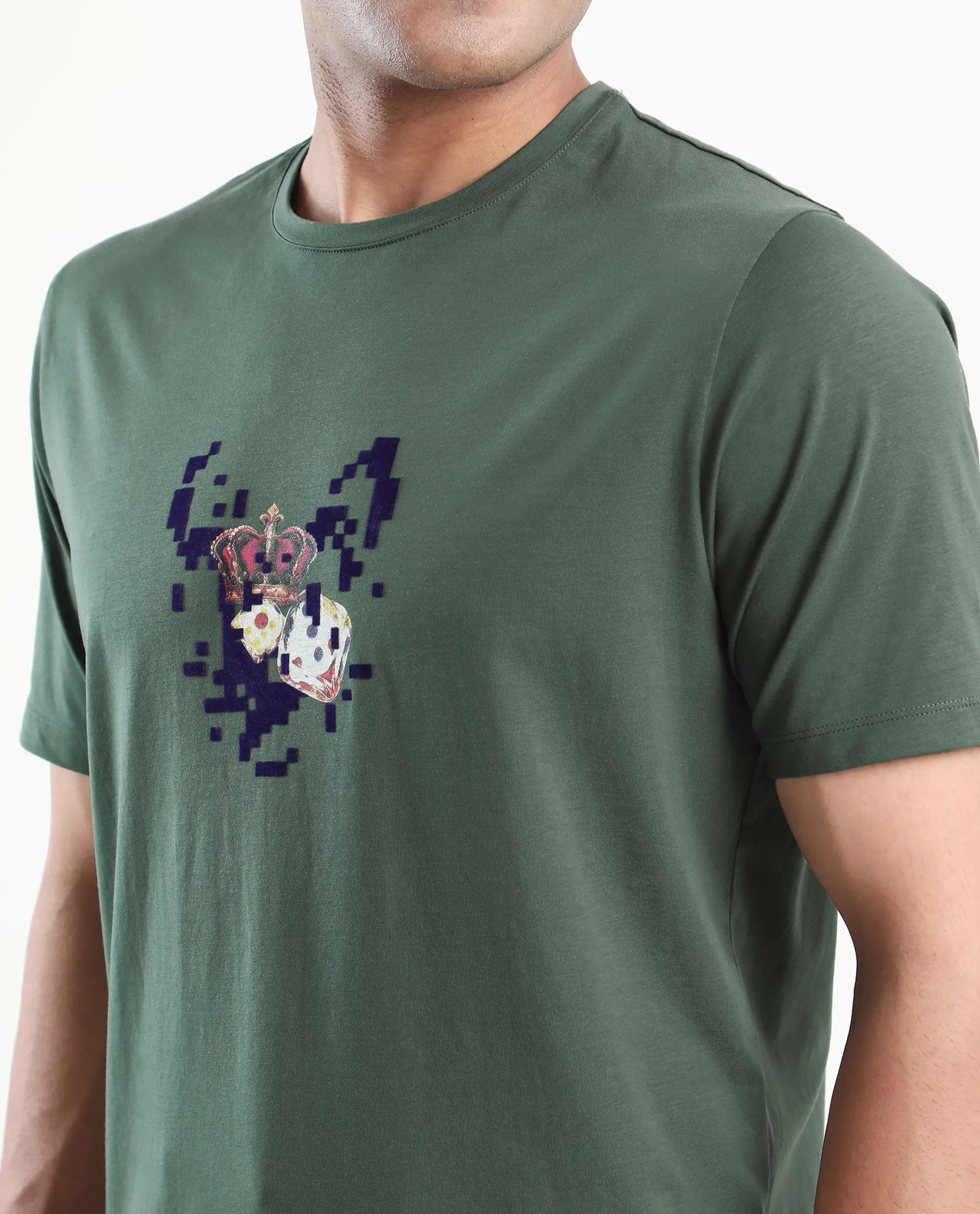Rare Rabbit Men's Pazo Dusky Green Cotton Blend Graphic Print Regular Fit Half Sleeve Crew Neck T-Shirt - Image 5